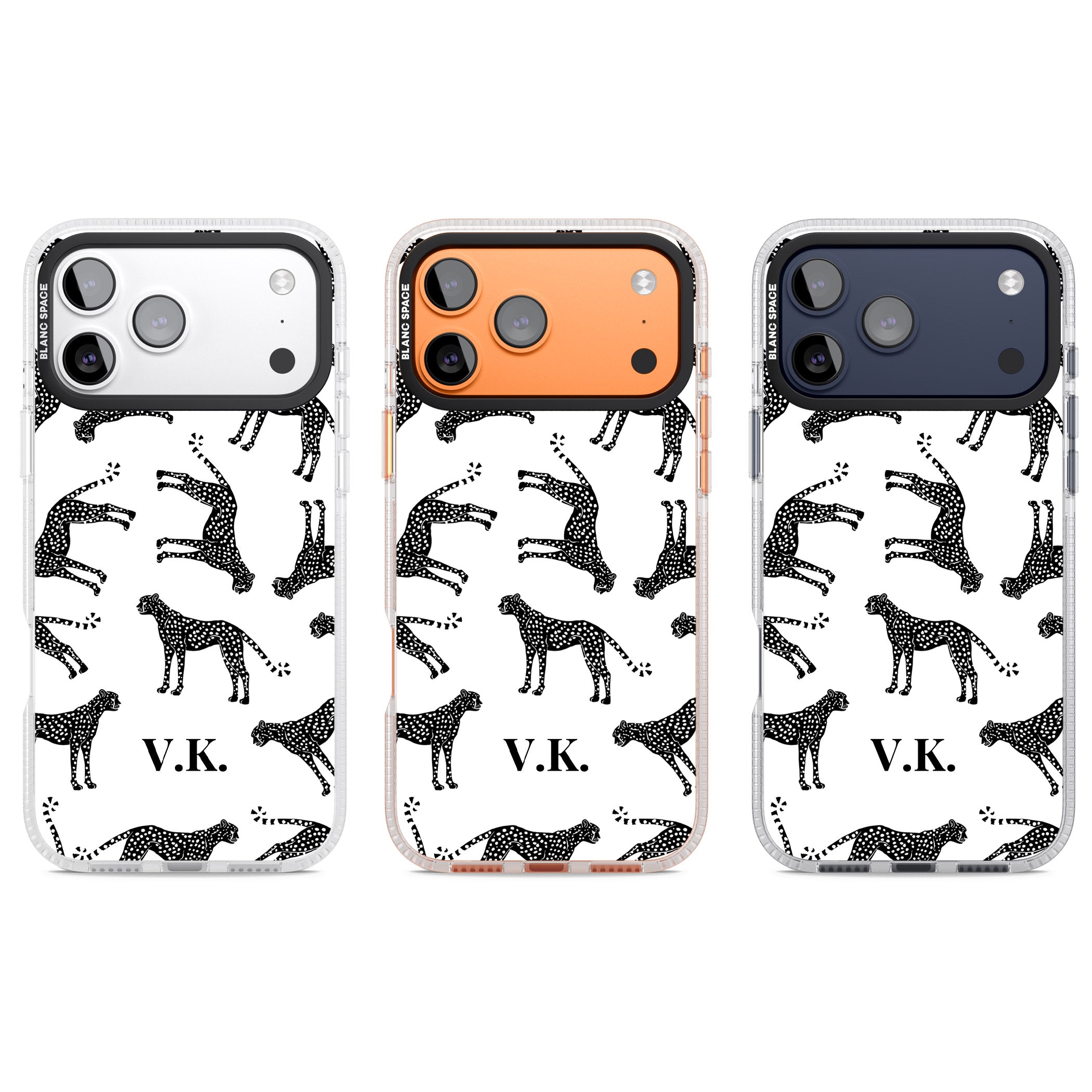 Personalised Black & White Cheetah Pattern iPhone 17 Pro Impact Air Clear Phone Case APT Impact Protection