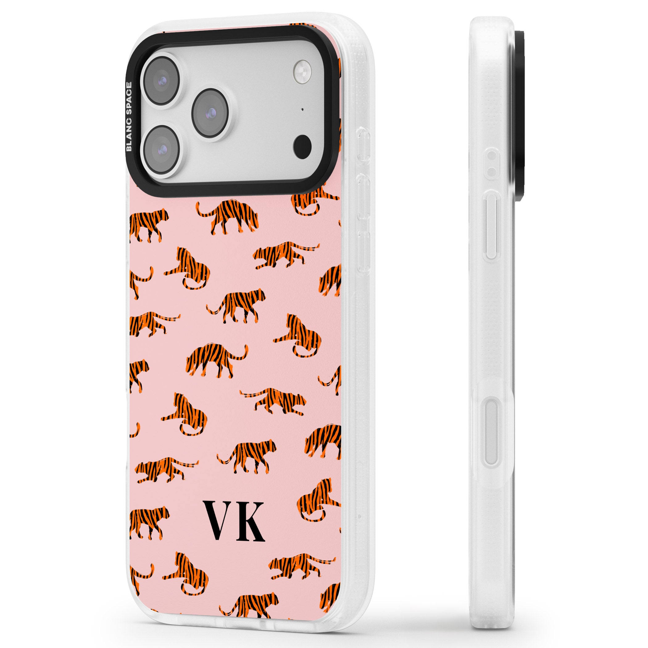 Personalised Pink Safari Tiger Pattern iPhone 17 Pro Impact Air Clear Phone Case Side Profile