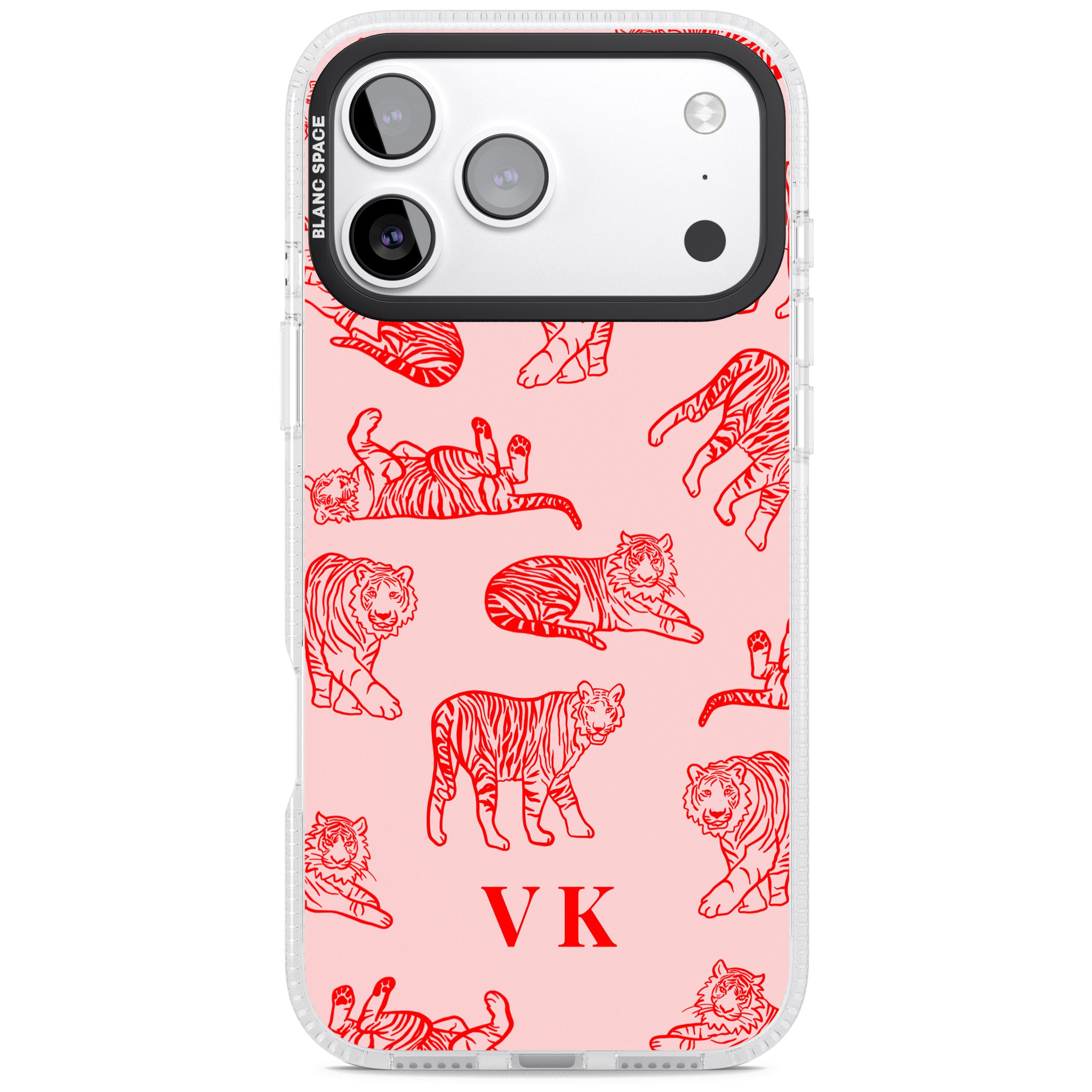 Personalised Red Tiger Outlines On Pink iPhone 17 Pro Impact Air Clear Phone Case