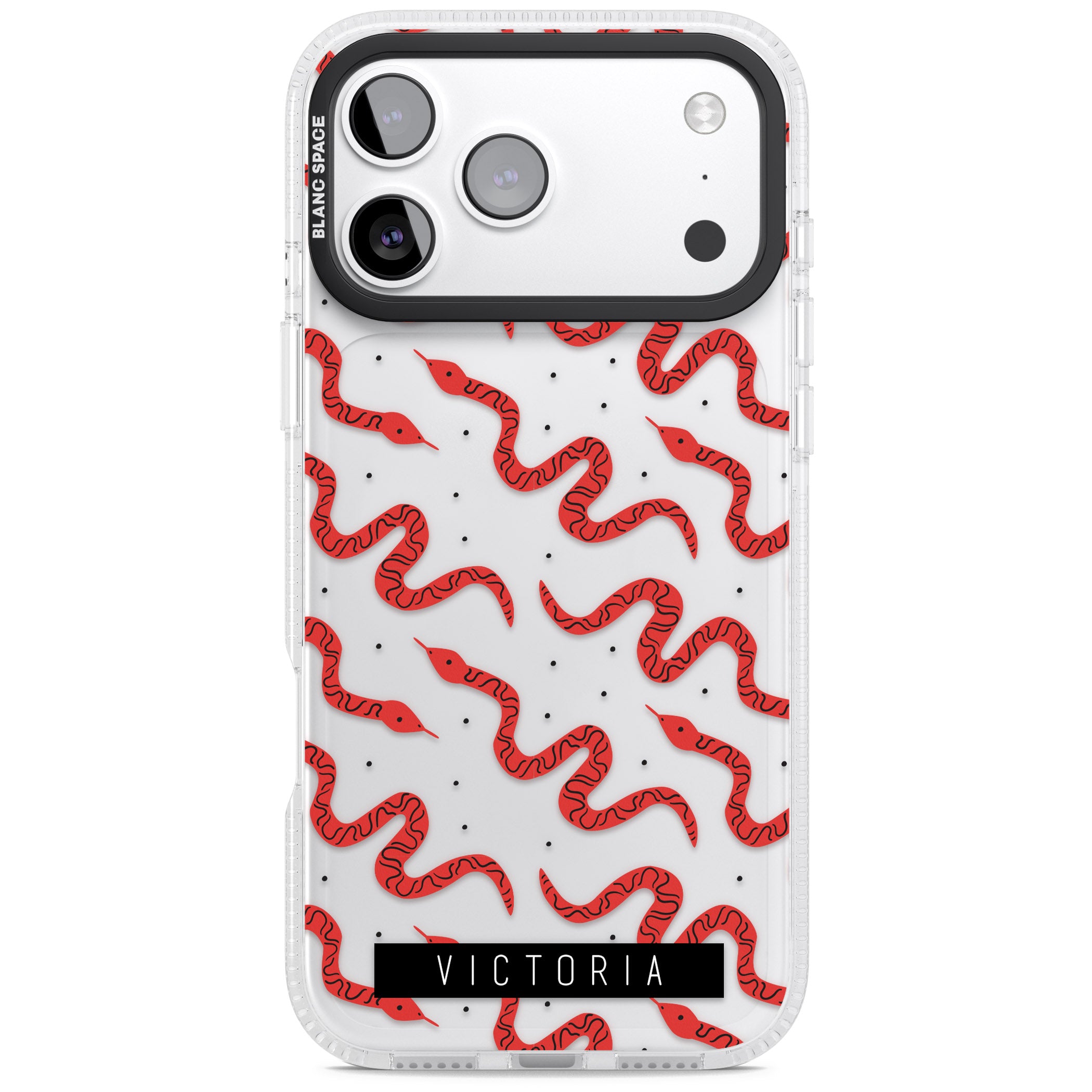Personalised Red Snake Pattern iPhone 17 Pro Impact Air Clear Phone Case