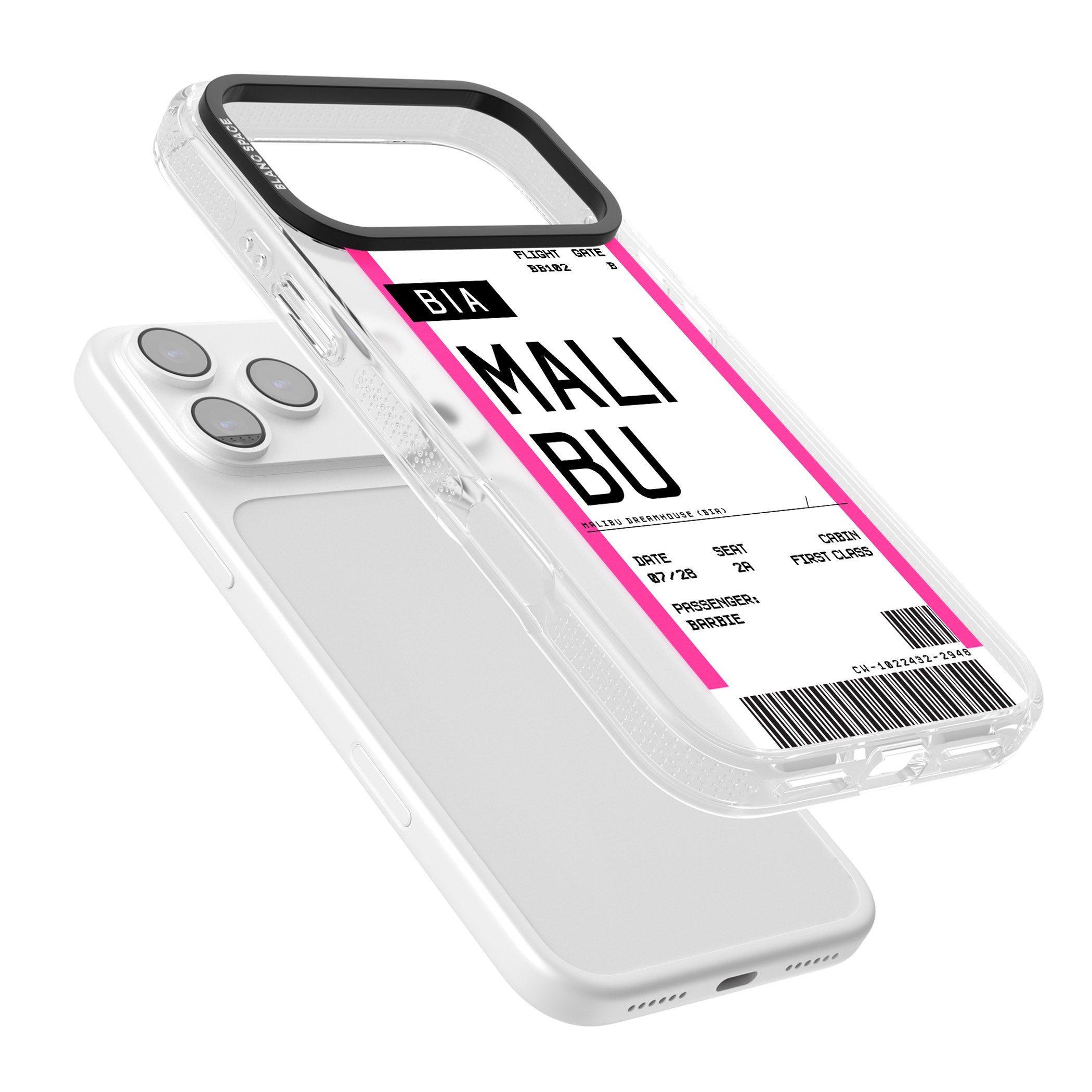 Personalised Pink Malibu Boarding Pass iPhone 17 Pro Impact Air Clear Phone Case Colours