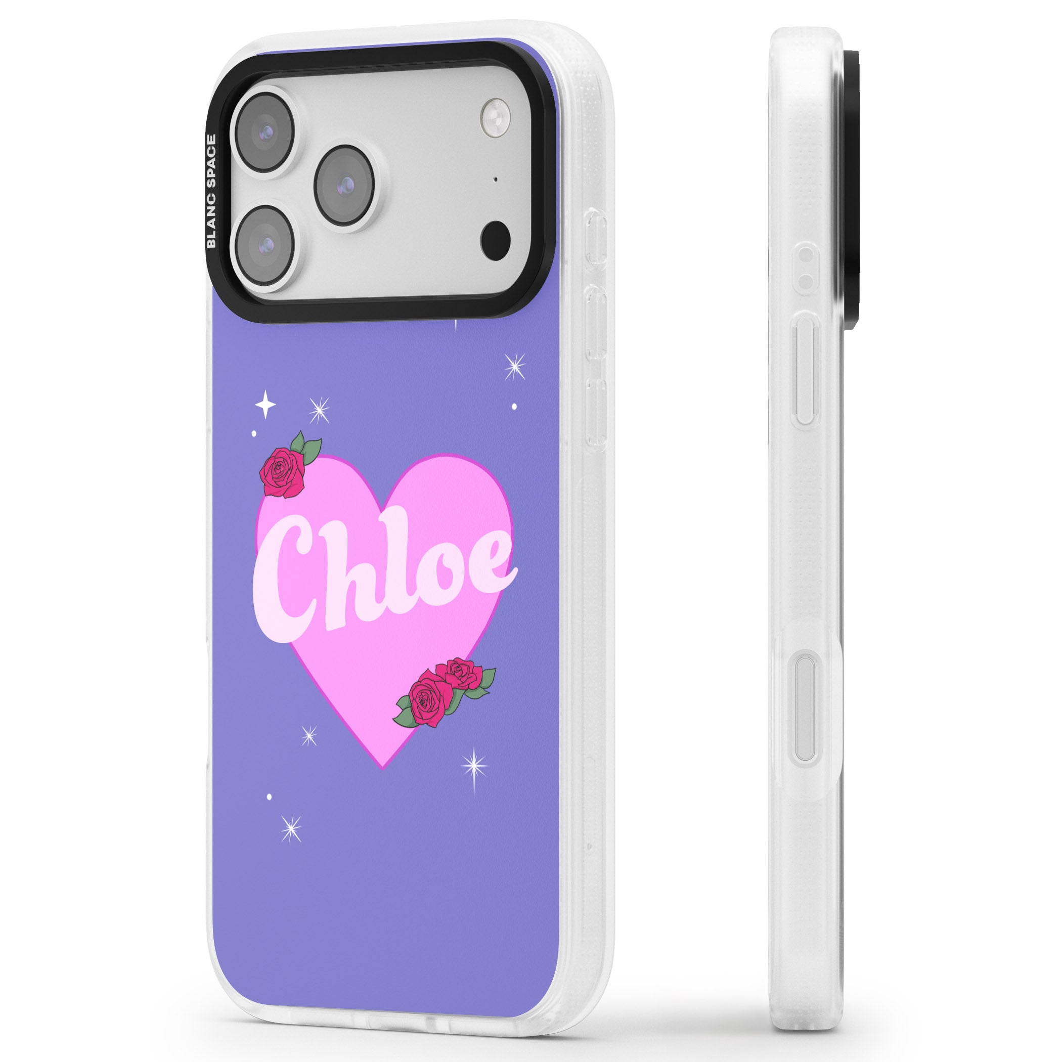 Personalised Glamorous Love Heart iPhone 17 Pro Impact Air Clear Phone Case Side Profile