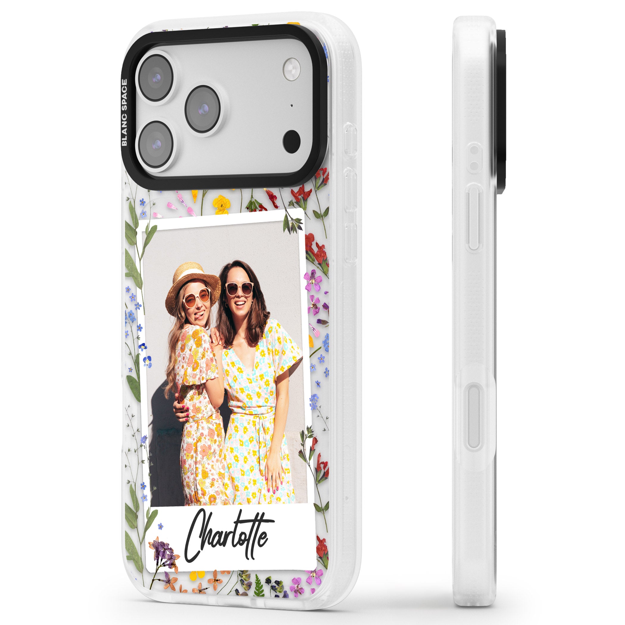 Personalised Wildflower Instant Photo iPhone 17 Pro Impact Air Clear Phone Case Side Profile