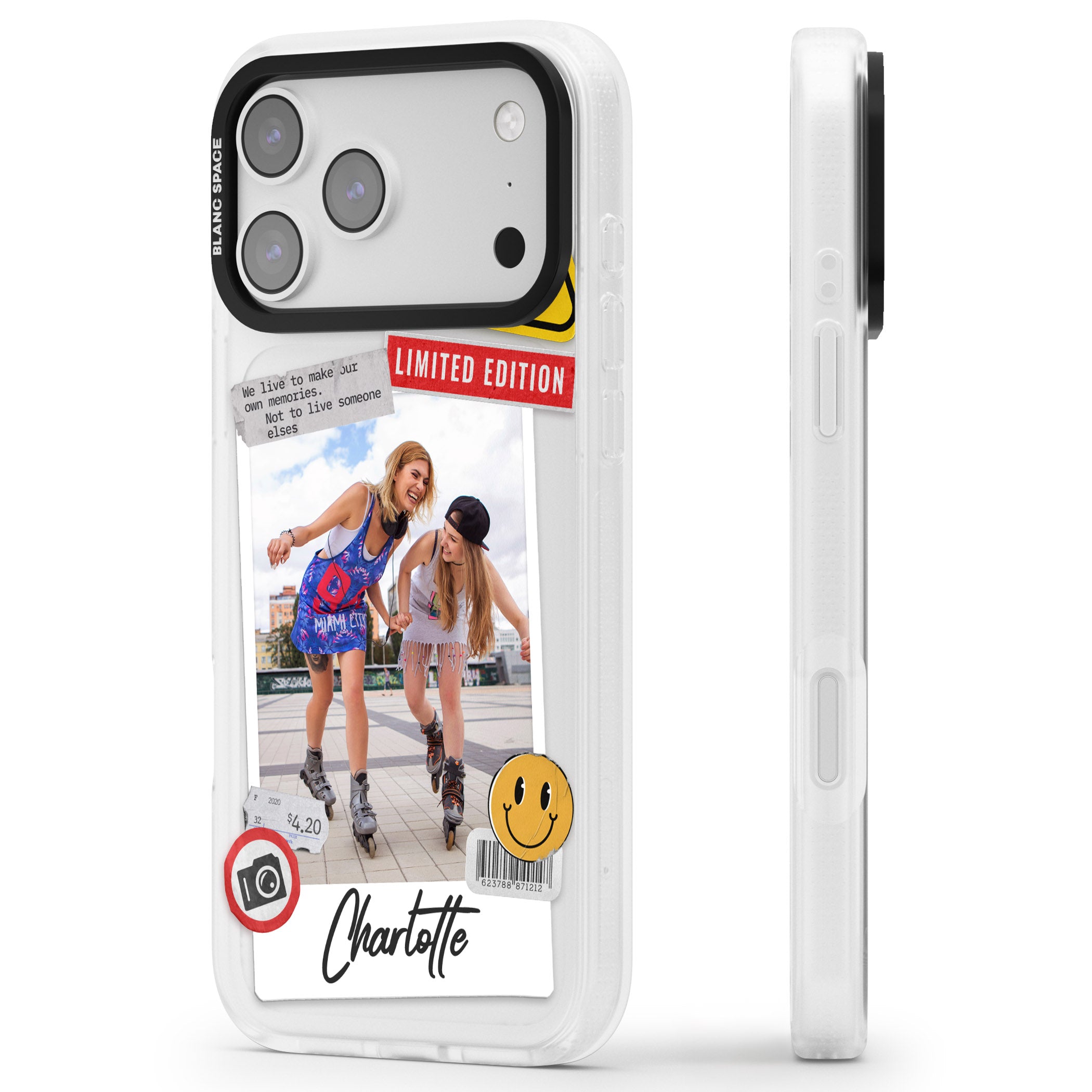 Personalised Sticker Mix Instant Photo iPhone 17 Pro Impact Air Clear Phone Case Side Profile
