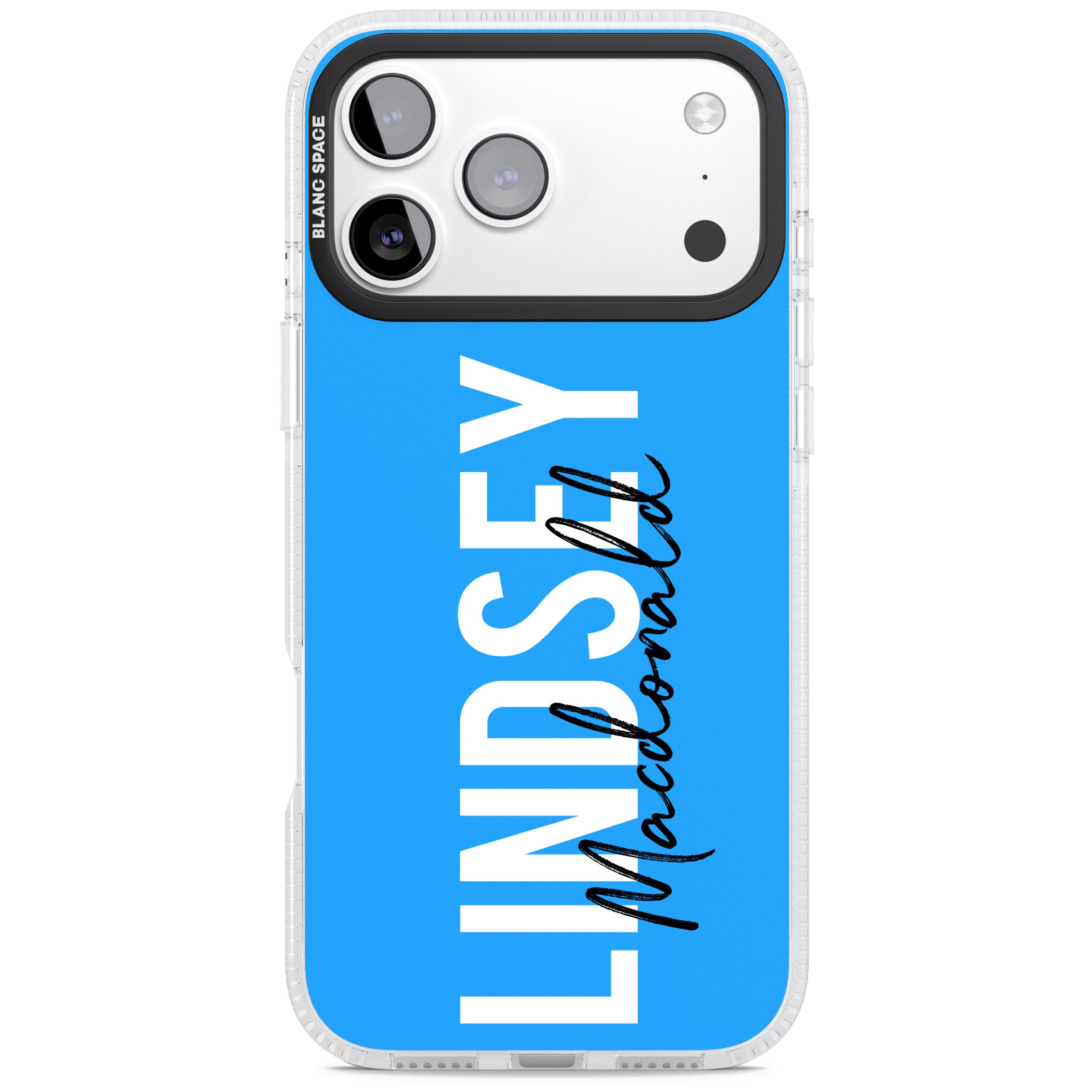 Personalised Bold Name: Blue iPhone 17 Pro Impact Air Clear Phone Case