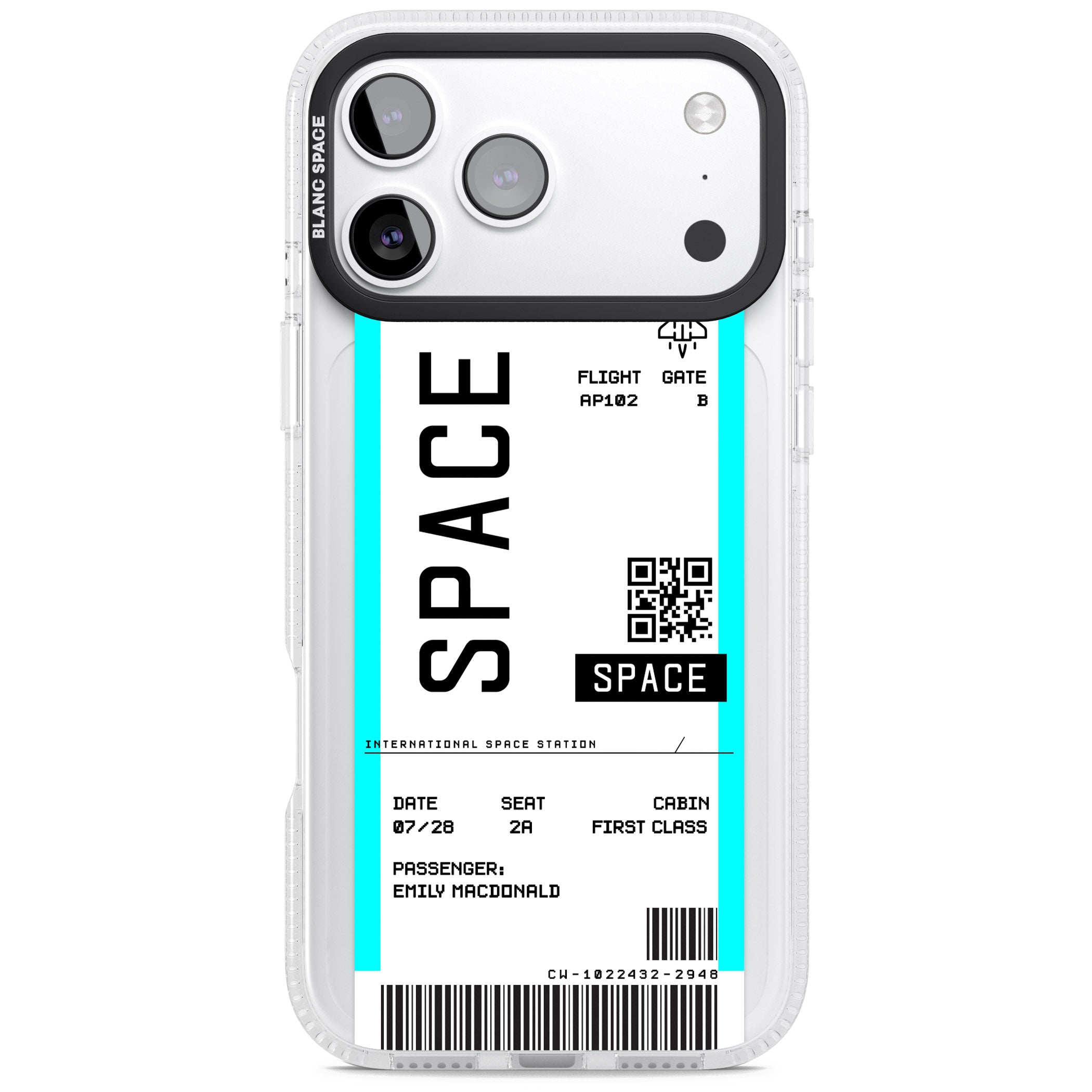 Personalised Space Travel Ticket iPhone 17 Pro Impact Air Clear Phone Case
