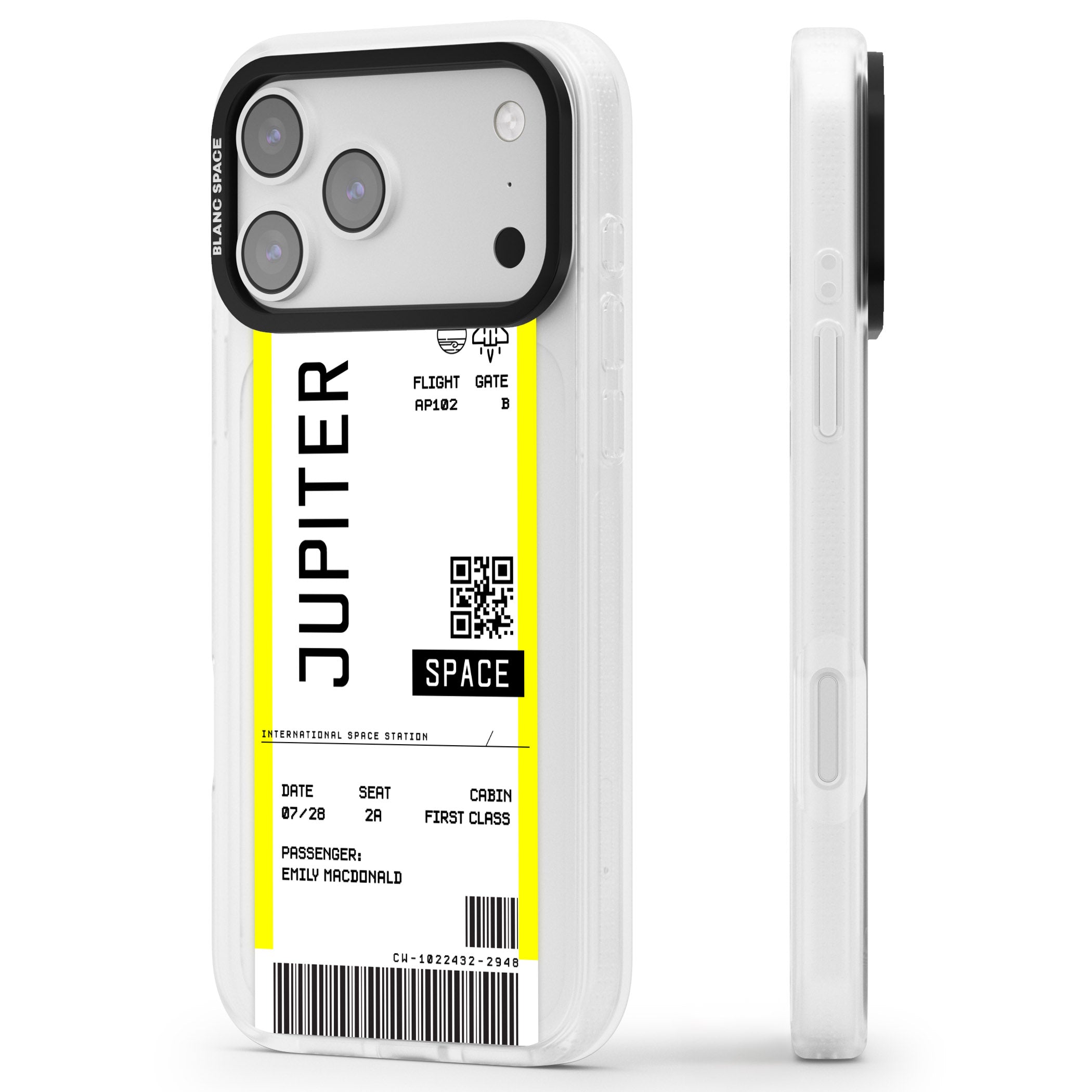 Personalised Jupiter Travel Ticket iPhone 17 Pro Impact Air Clear Phone Case Side Profile