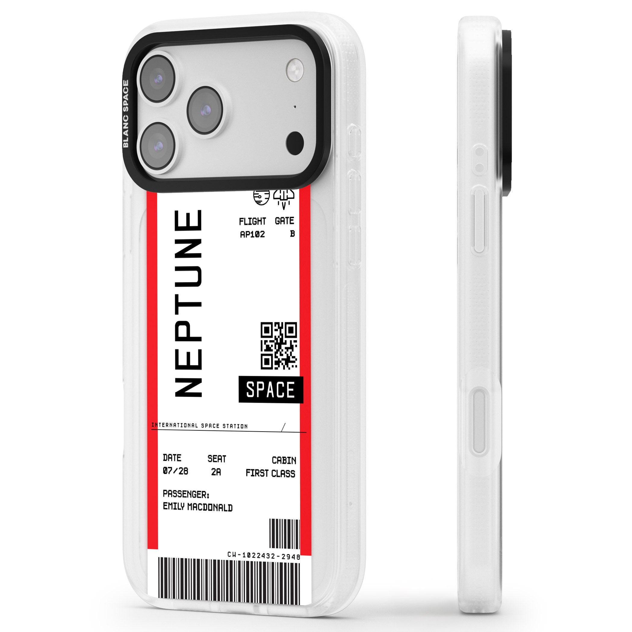 Personalised Neptune Travel Ticket iPhone 17 Pro Impact Air Clear Phone Case Side Profile