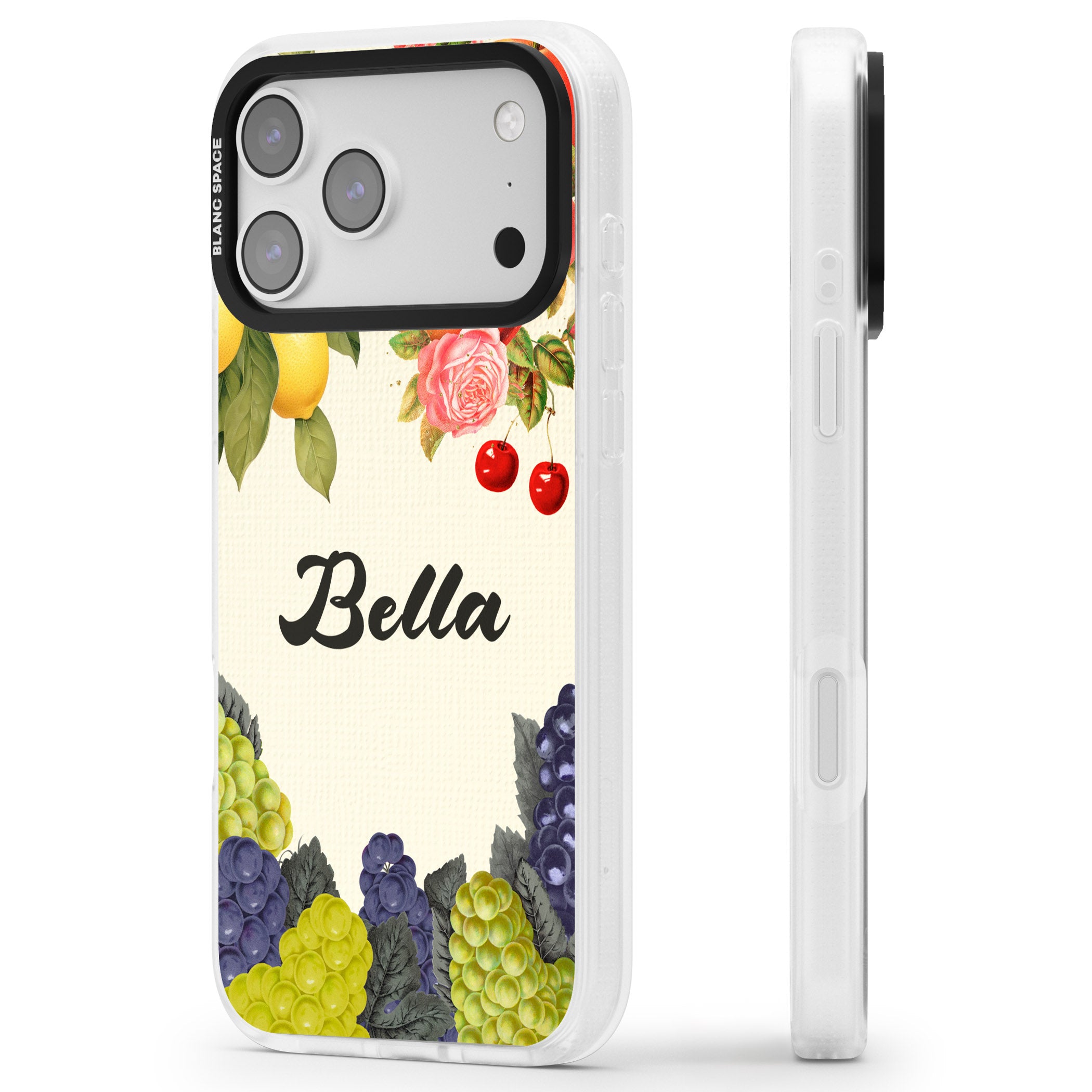 Personalised Vintage Fruits iPhone 17 Pro Impact Air Clear Phone Case Side Profile