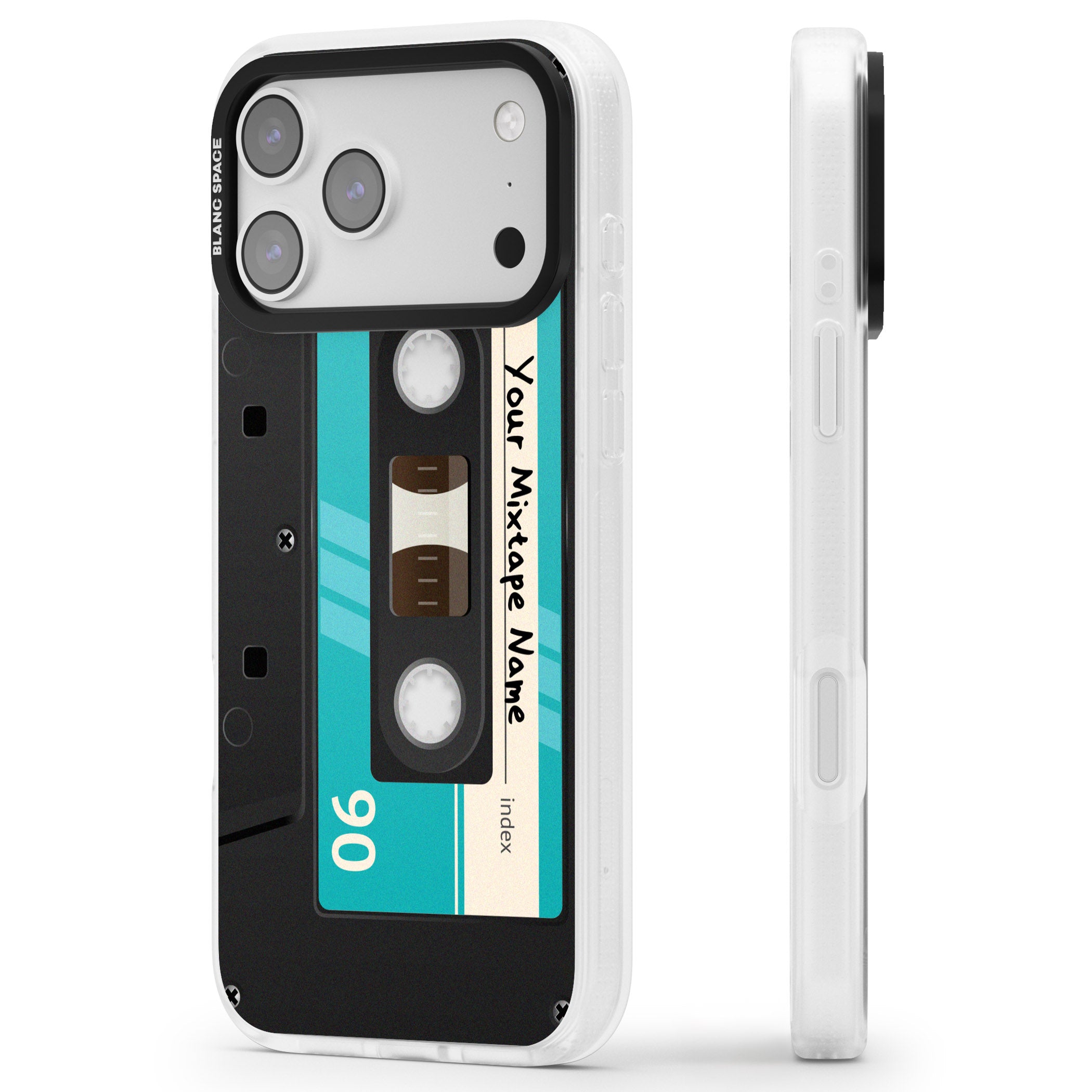 Personalised Retro Mixtape Dark iPhone 17 Pro Impact Air Clear Phone Case Side Profile