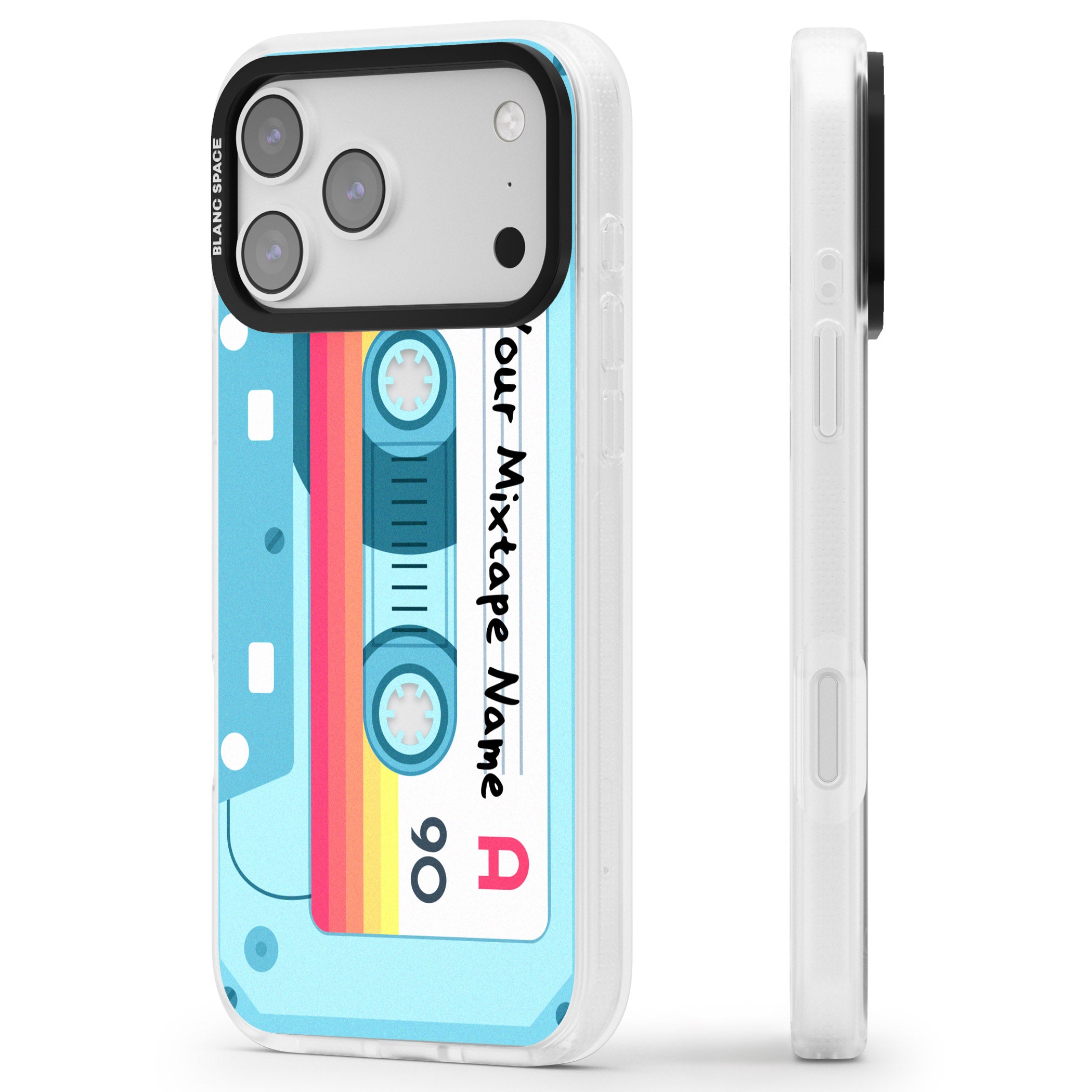 Personalised Retro Mixtape Sporty iPhone 17 Pro Impact Air Clear Phone Case Side Profile
