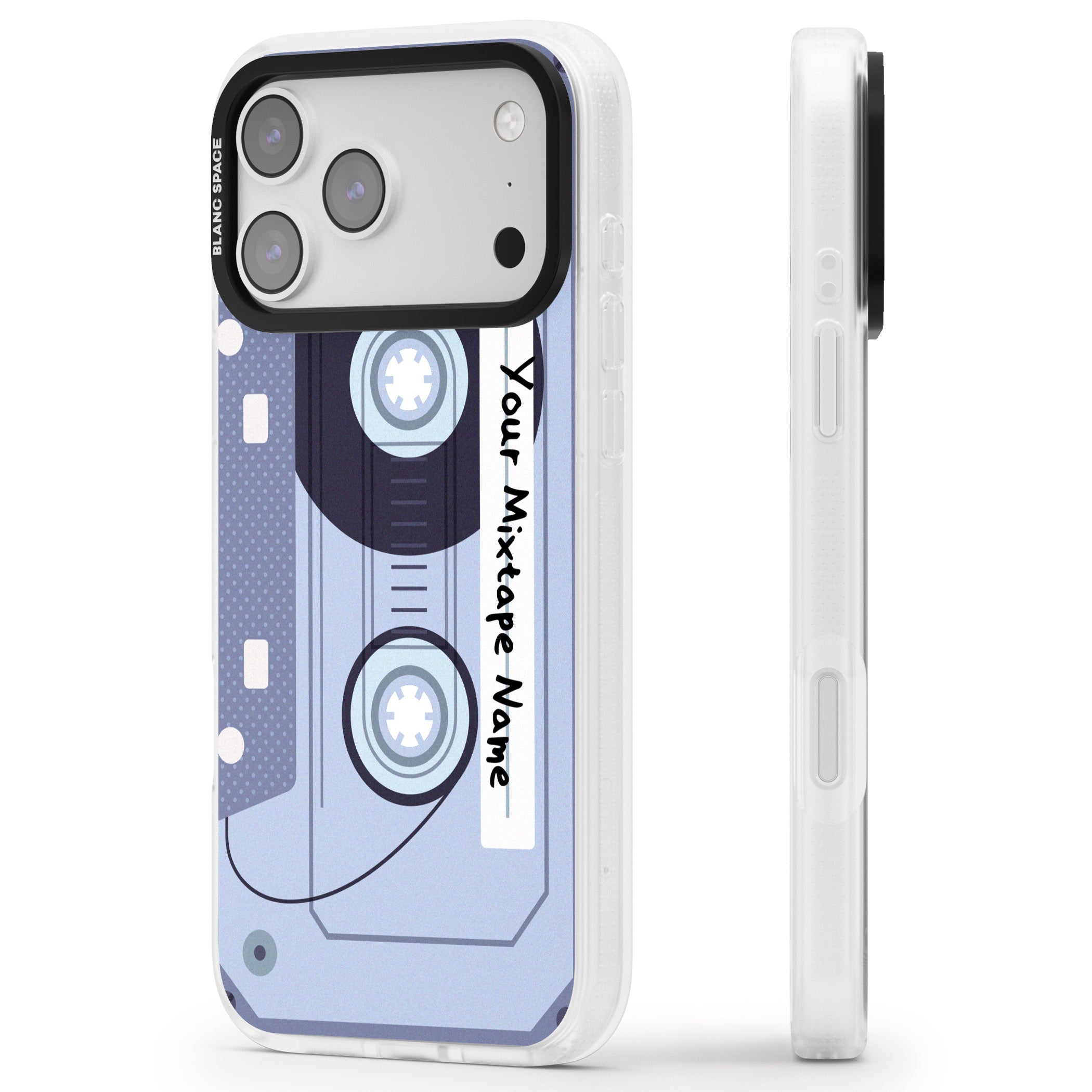 Personalised Retro Mixtape Industrial iPhone 17 Pro Impact Air Clear Phone Case Side Profile