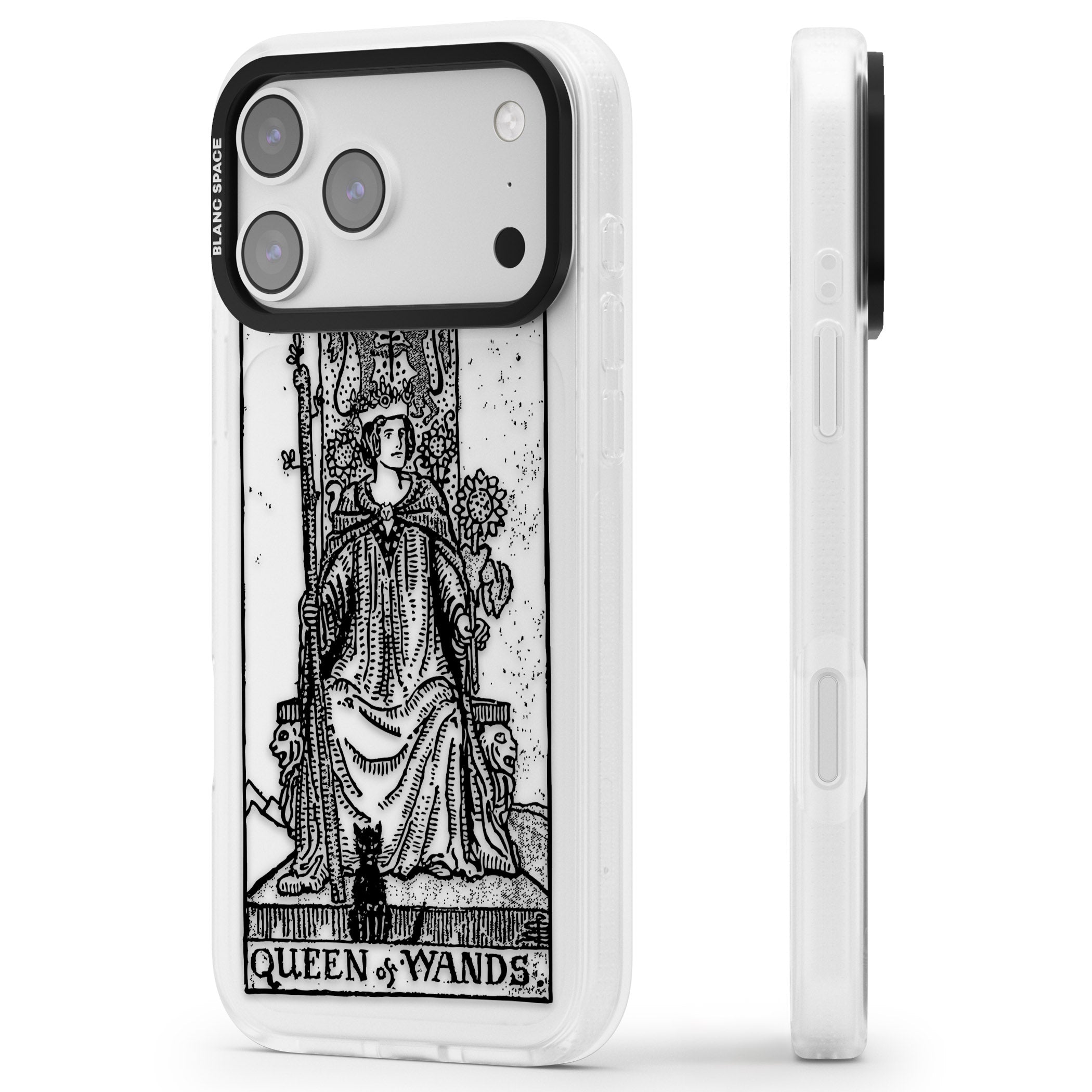 Personalised Queen Of Wands Tarot Card (Clear) iPhone 17 Pro Impact Air Clear Phone Case Side Profile