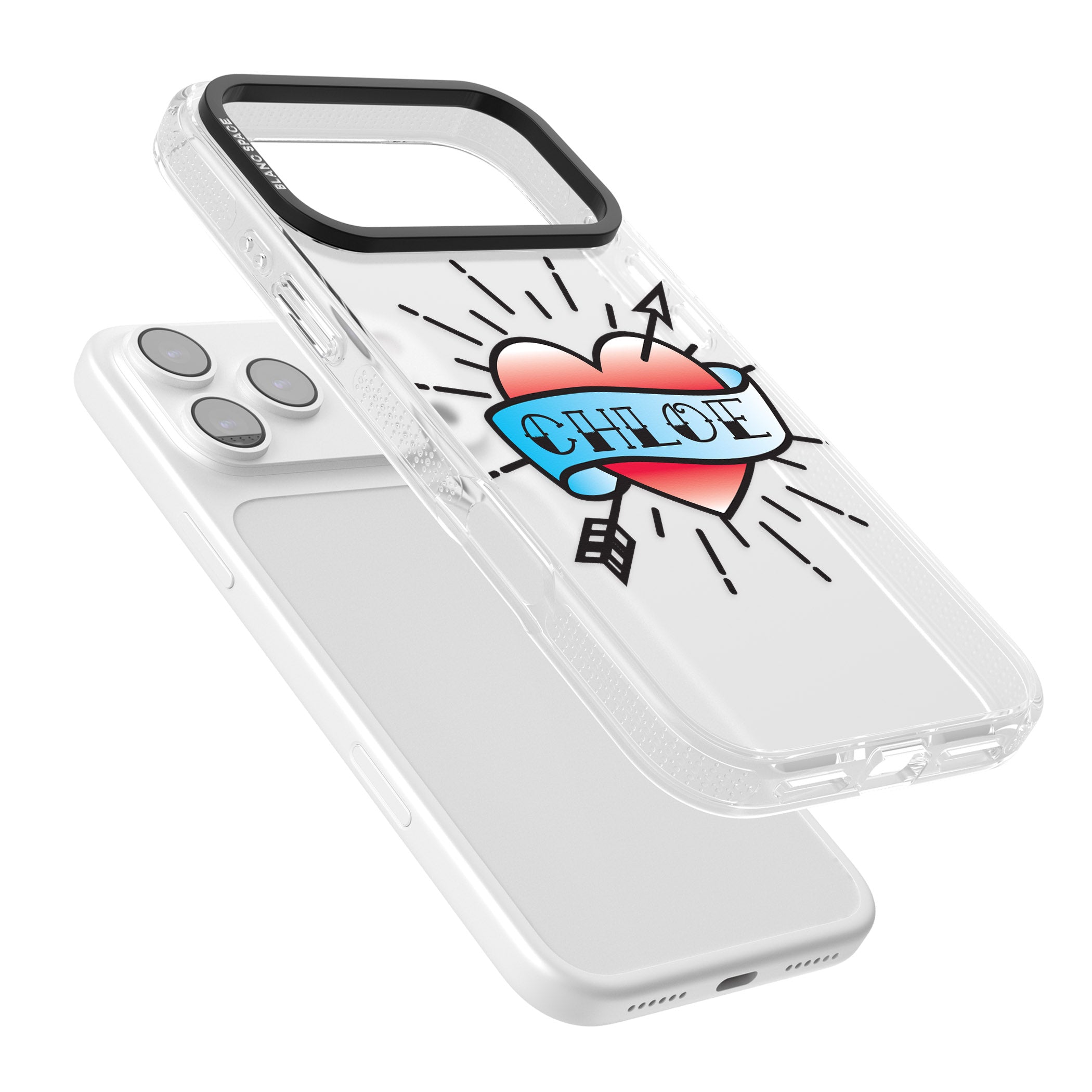 Personalised Heart Tattoo iPhone 17 Pro Impact Air Clear Phone Case Colours