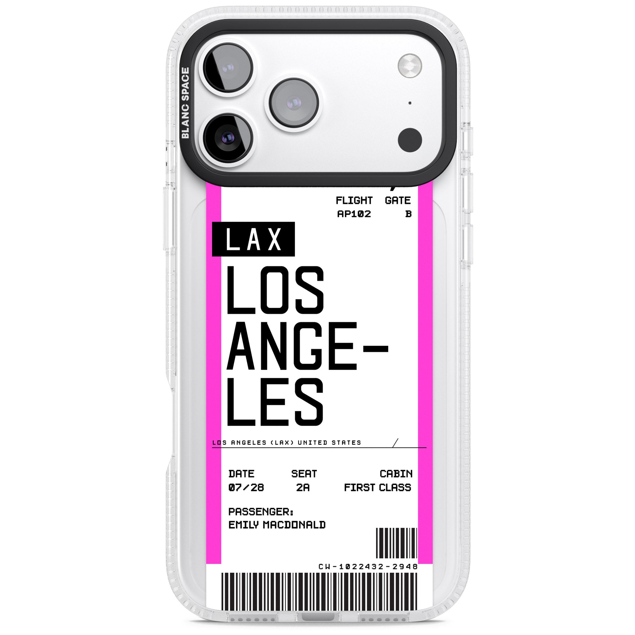 Personalised Los Angeles Boarding Pass iPhone 17 Pro Impact Air Clear Phone Case