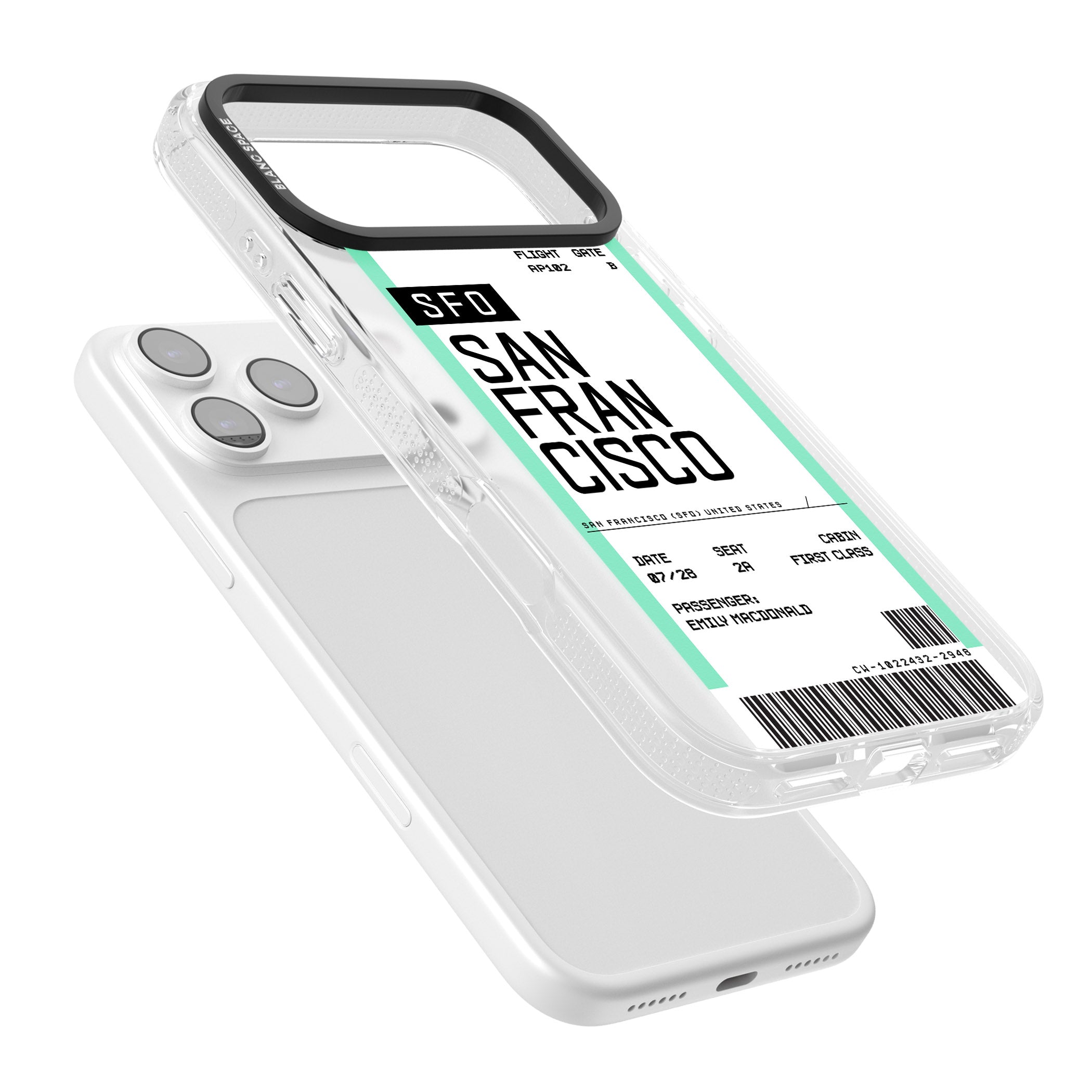Personalised San Francisco Boarding Pass iPhone 17 Pro Impact Air Clear Phone Case Colours