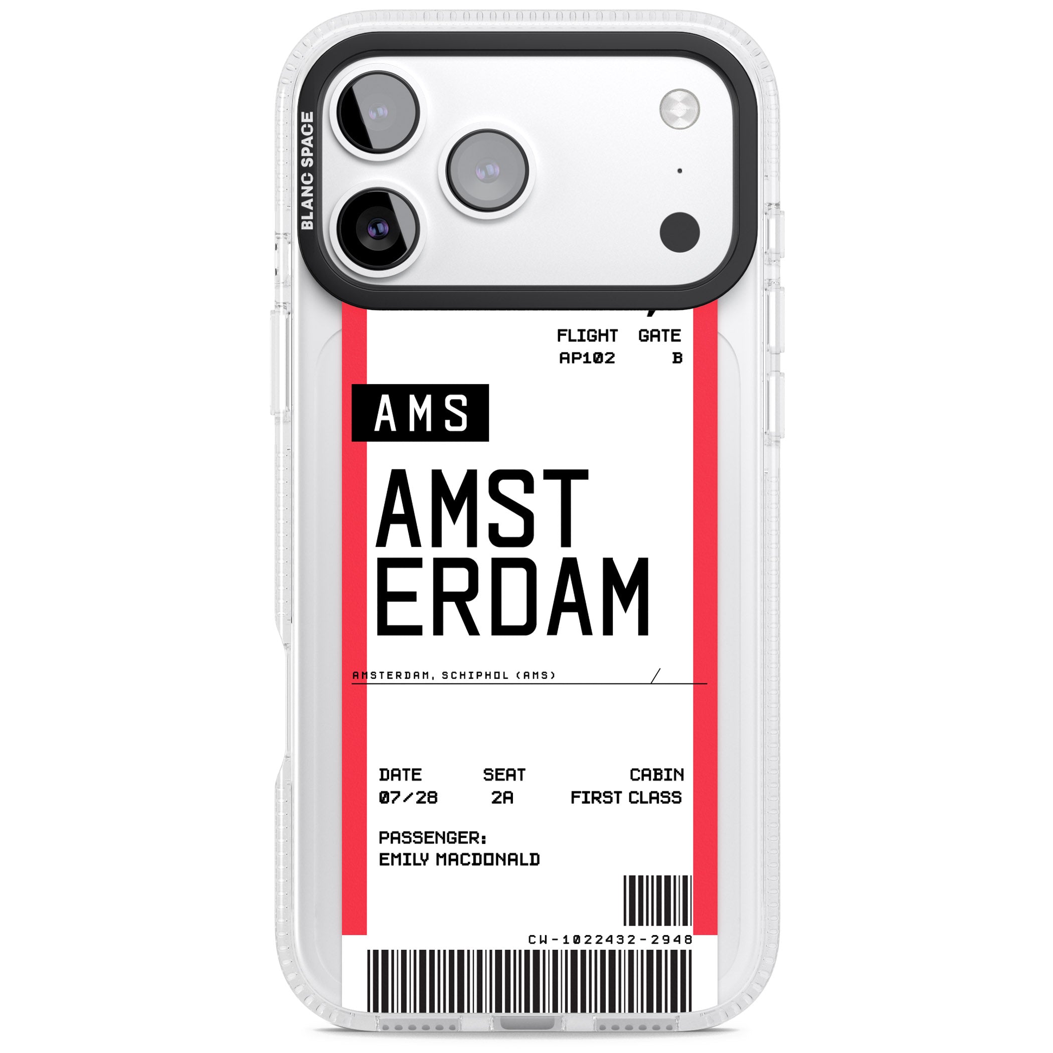 Personalised Amsterdam Boarding Pass iPhone 17 Pro Impact Air Clear Phone Case