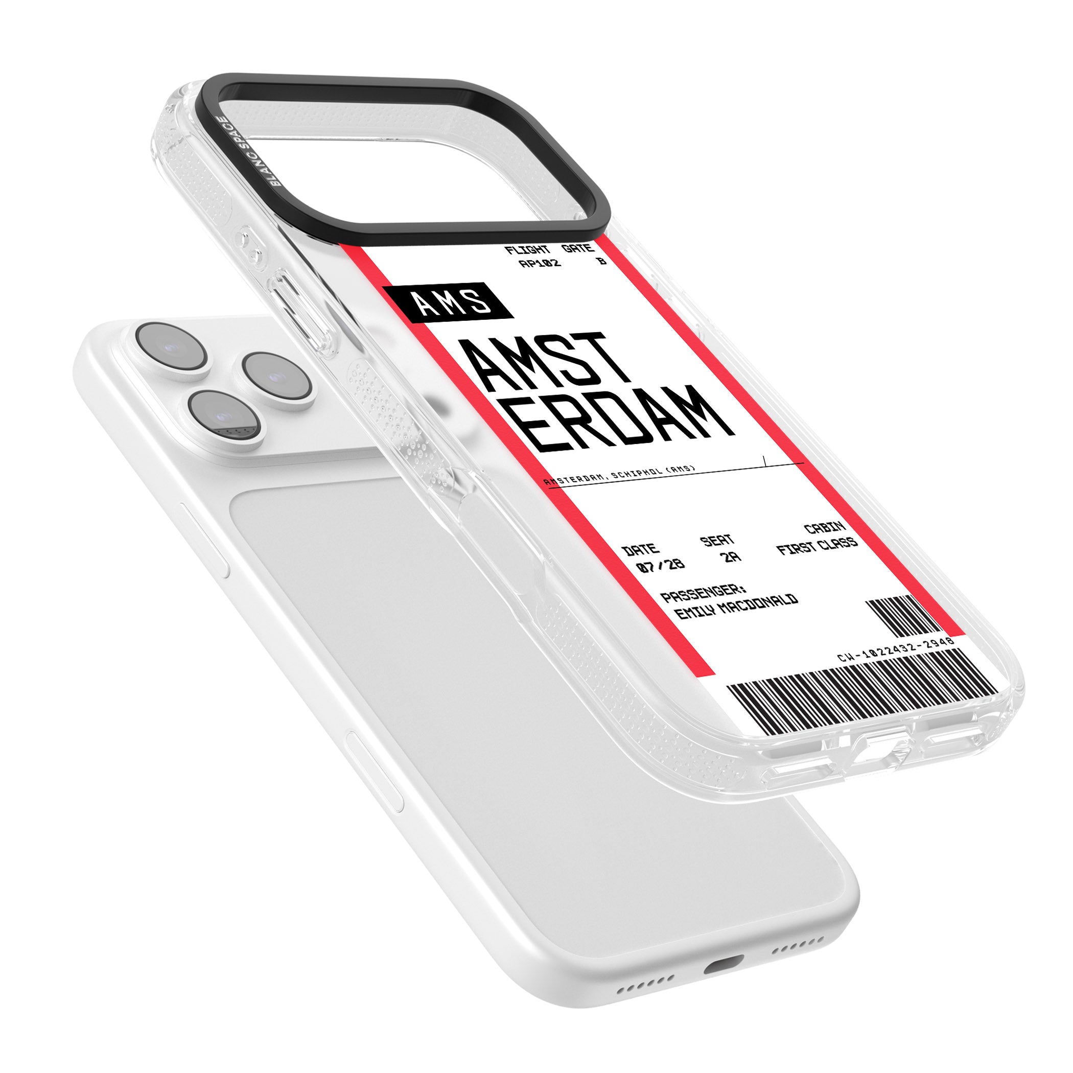 Personalised Amsterdam Boarding Pass iPhone 17 Pro Impact Air Clear Phone Case Colours