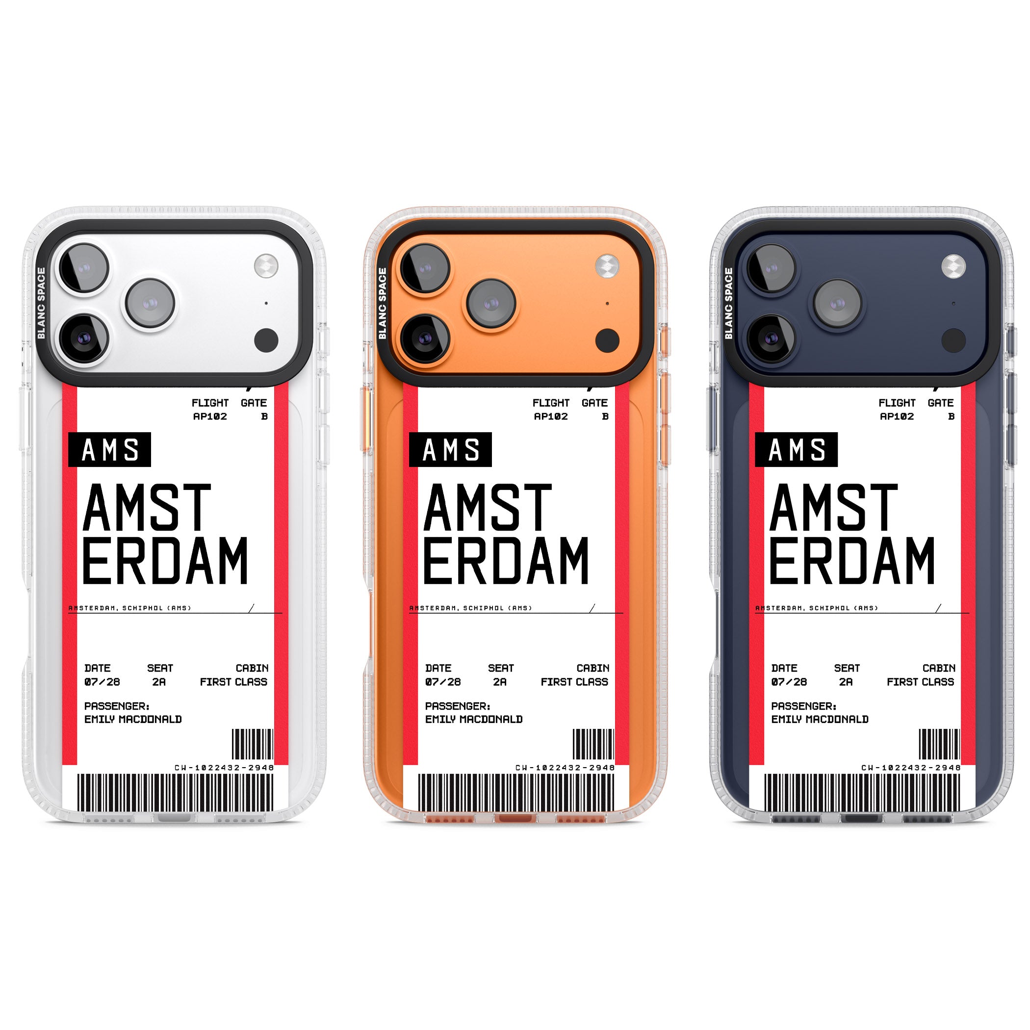 Personalised Amsterdam Boarding Pass iPhone 17 Pro Impact Air Clear Phone Case APT Impact Protection