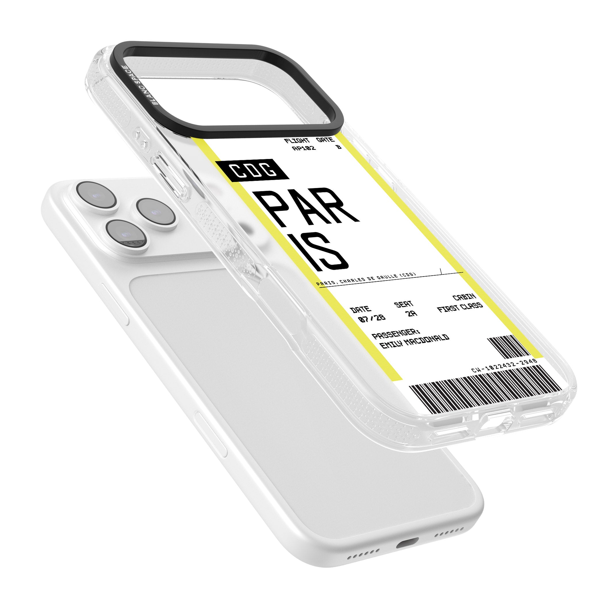 Personalised Paris Boarding Pass iPhone 17 Pro Impact Air Clear Phone Case Colours