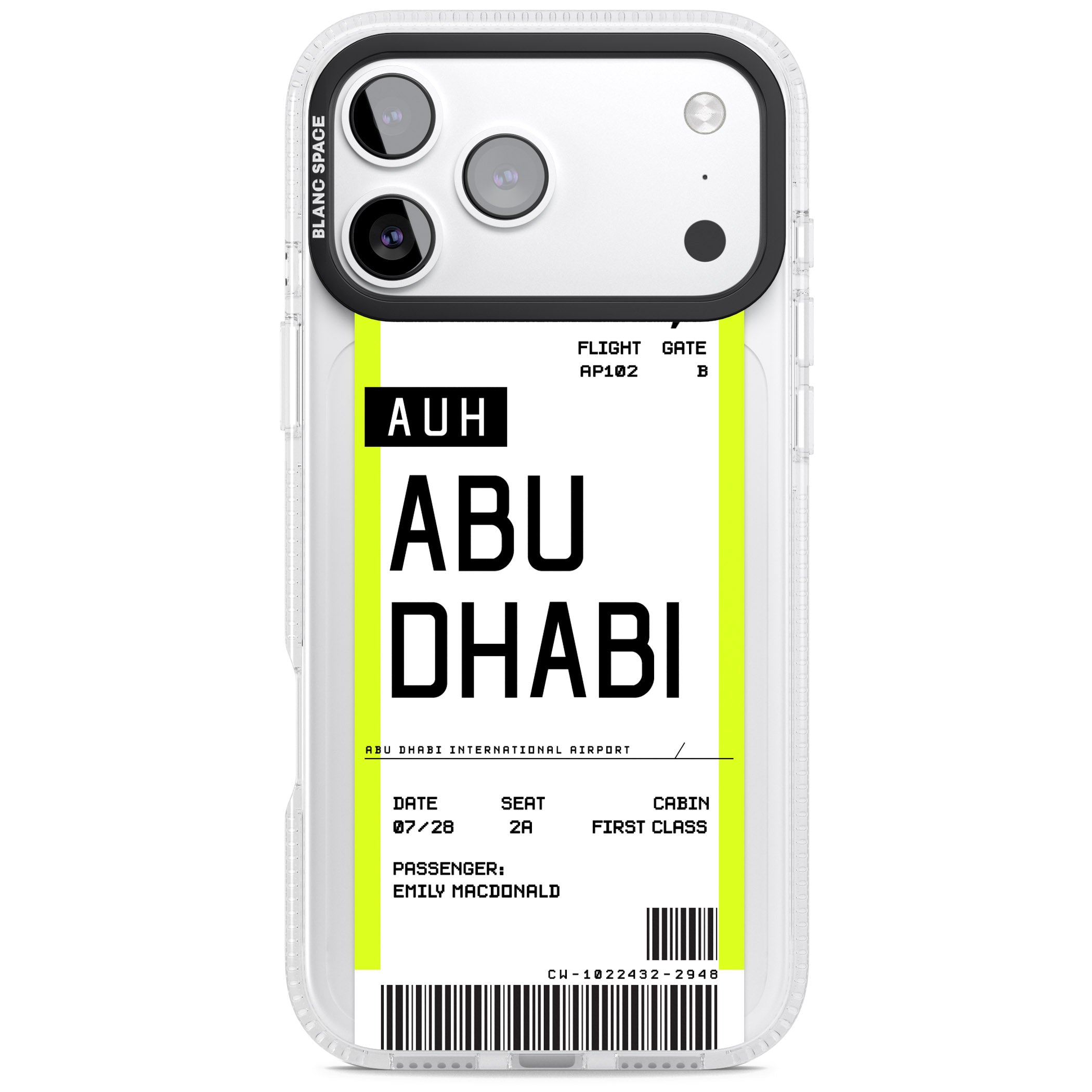 Personalised Abu Dhabi Boarding Pass iPhone 17 Pro Impact Air Clear Phone Case