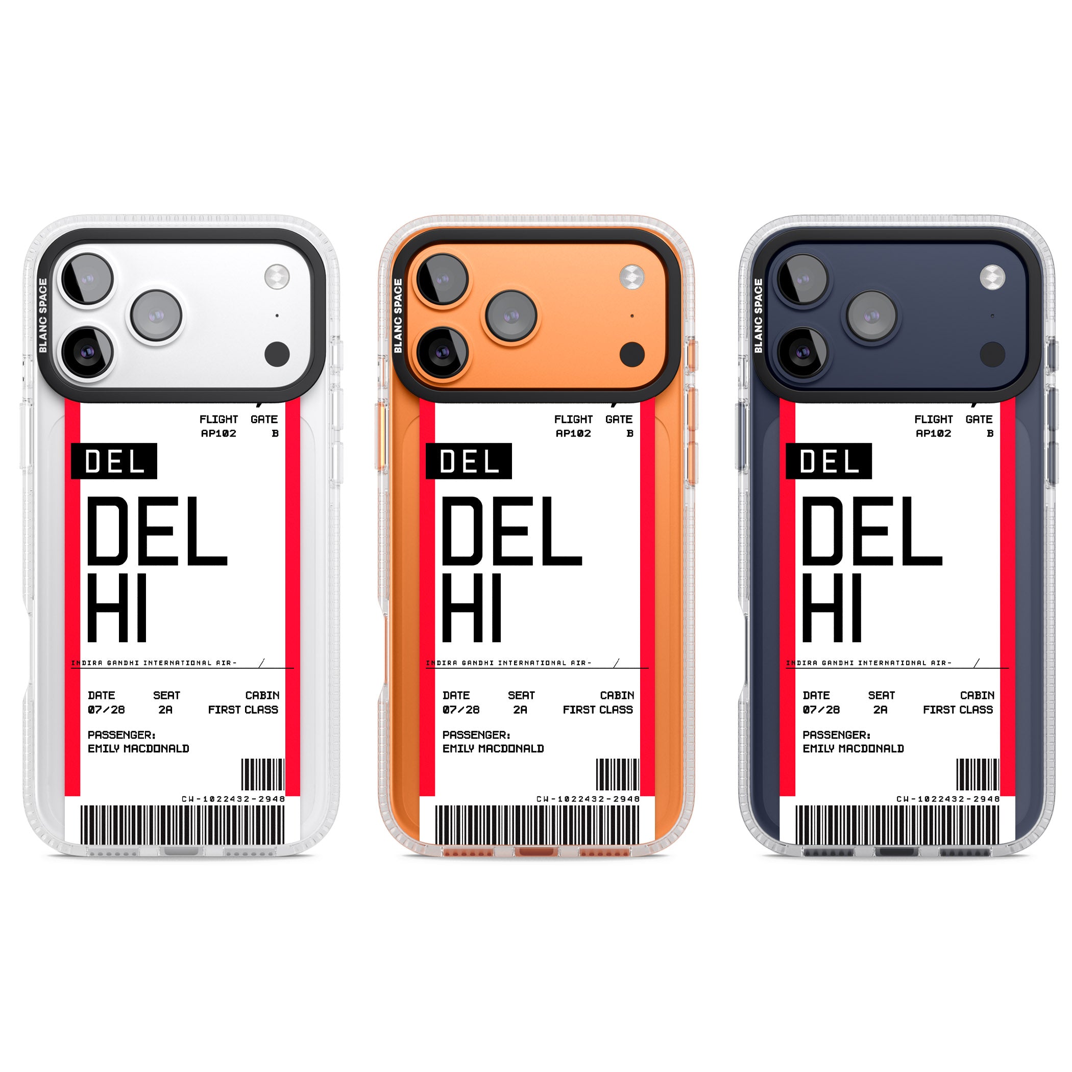 Personalised Delhi Boarding Pass iPhone 17 Pro Impact Air Clear Phone Case APT Impact Protection