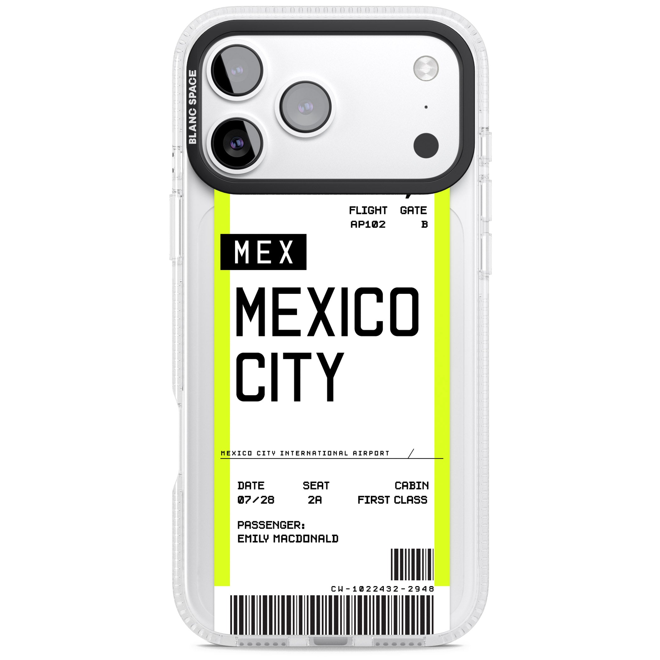 Personalised Mexico City Boarding Pass iPhone 17 Pro Impact Air Clear Phone Case