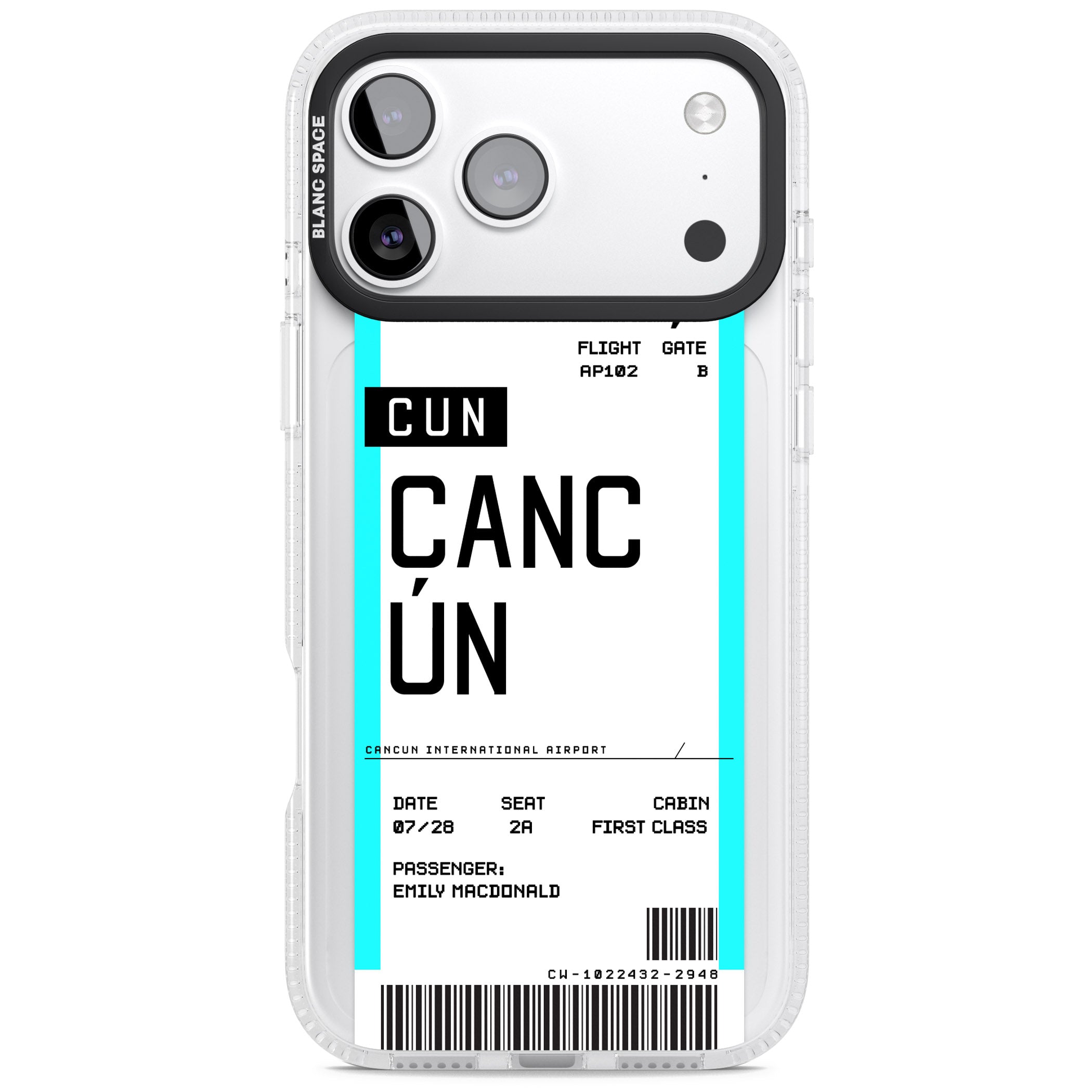 Personalised Cancún Boarding Pass iPhone 17 Pro Impact Air Clear Phone Case
