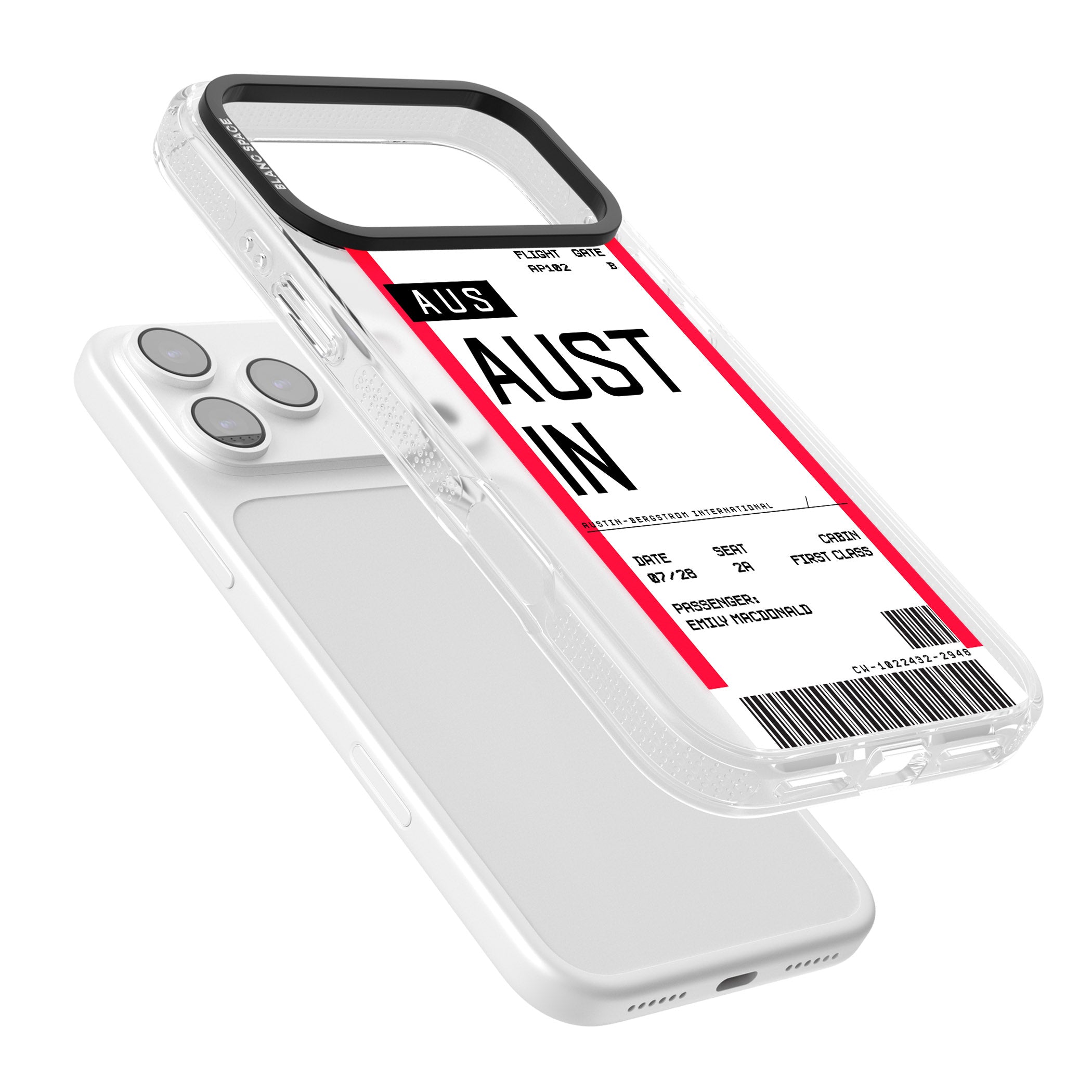 Personalised Austin Boarding Pass iPhone 17 Pro Impact Air Clear Phone Case Colours