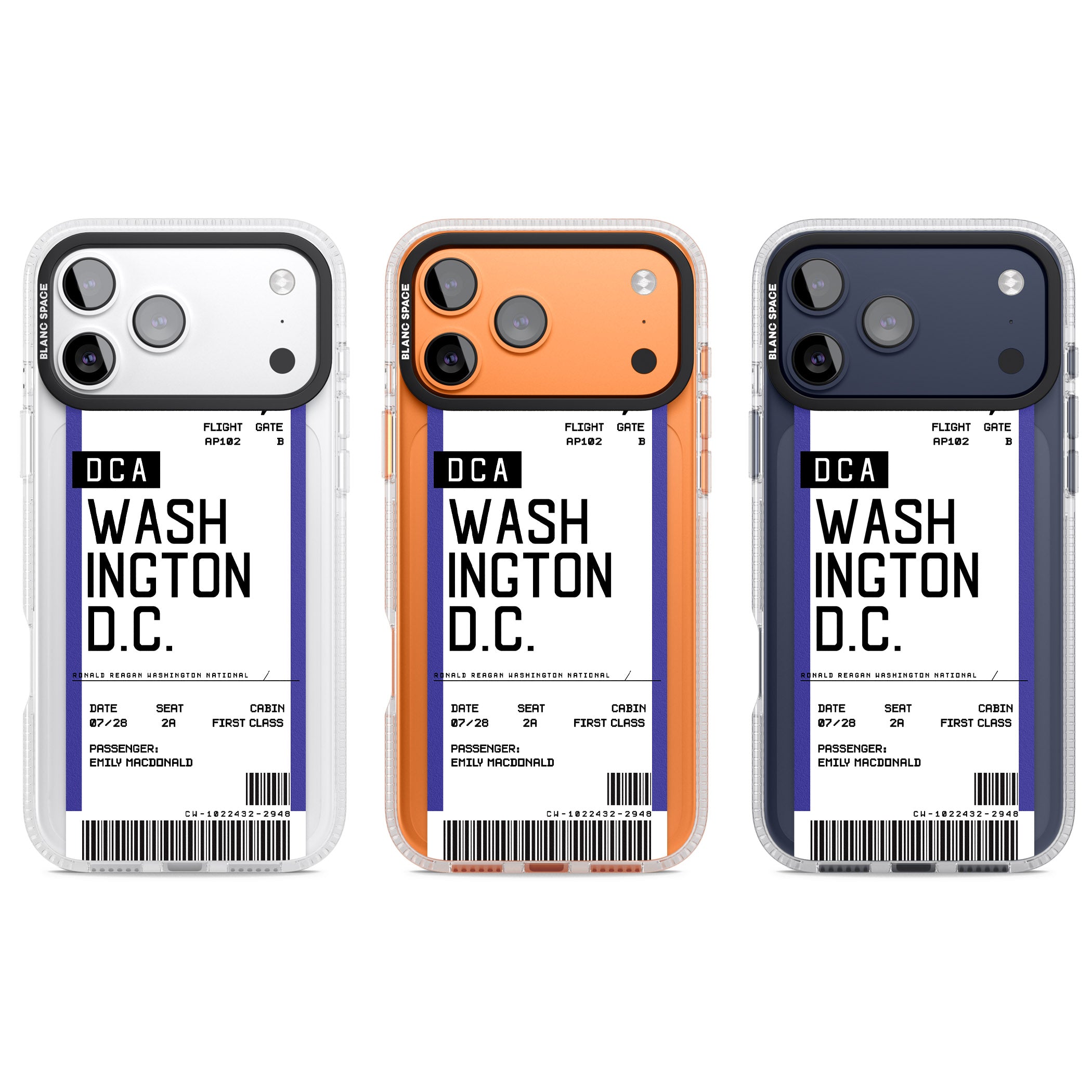 Personalised Washington D.C. Boarding Pass iPhone 17 Pro Impact Air Clear Phone Case APT Impact Protection