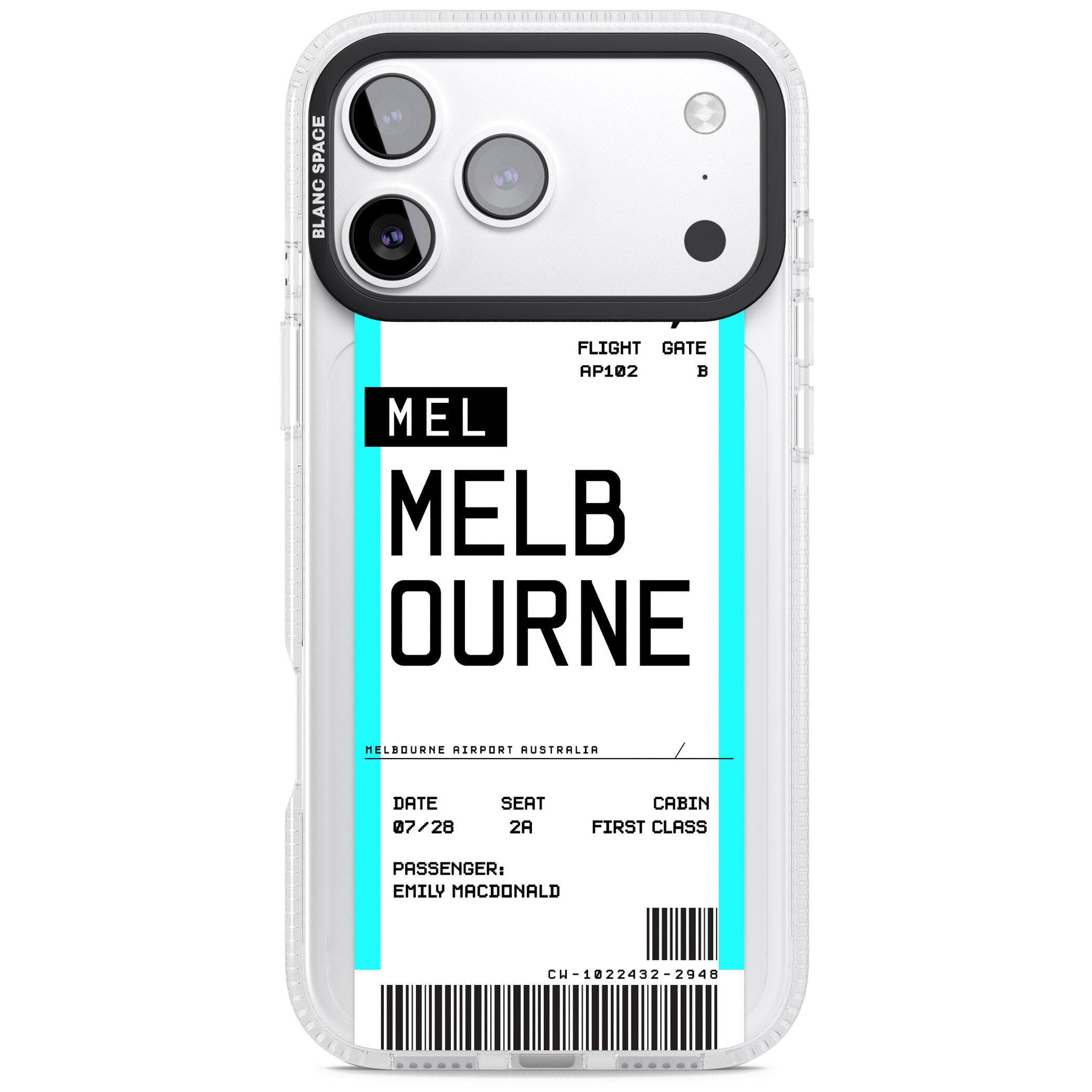 Personalised Melbourne Boarding Pass iPhone 17 Pro Impact Air Clear Phone Case