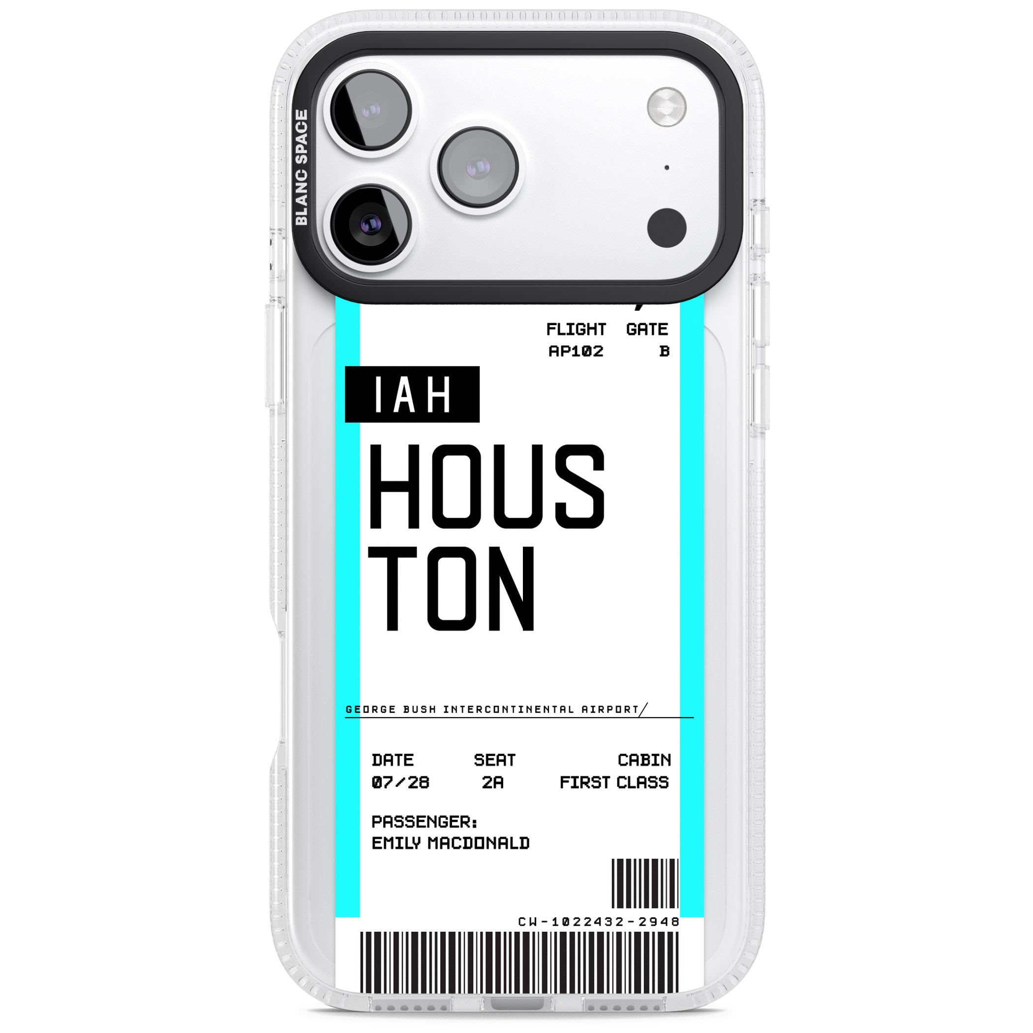 Personalised Houston Boarding Pass iPhone 17 Pro Impact Air Clear Phone Case