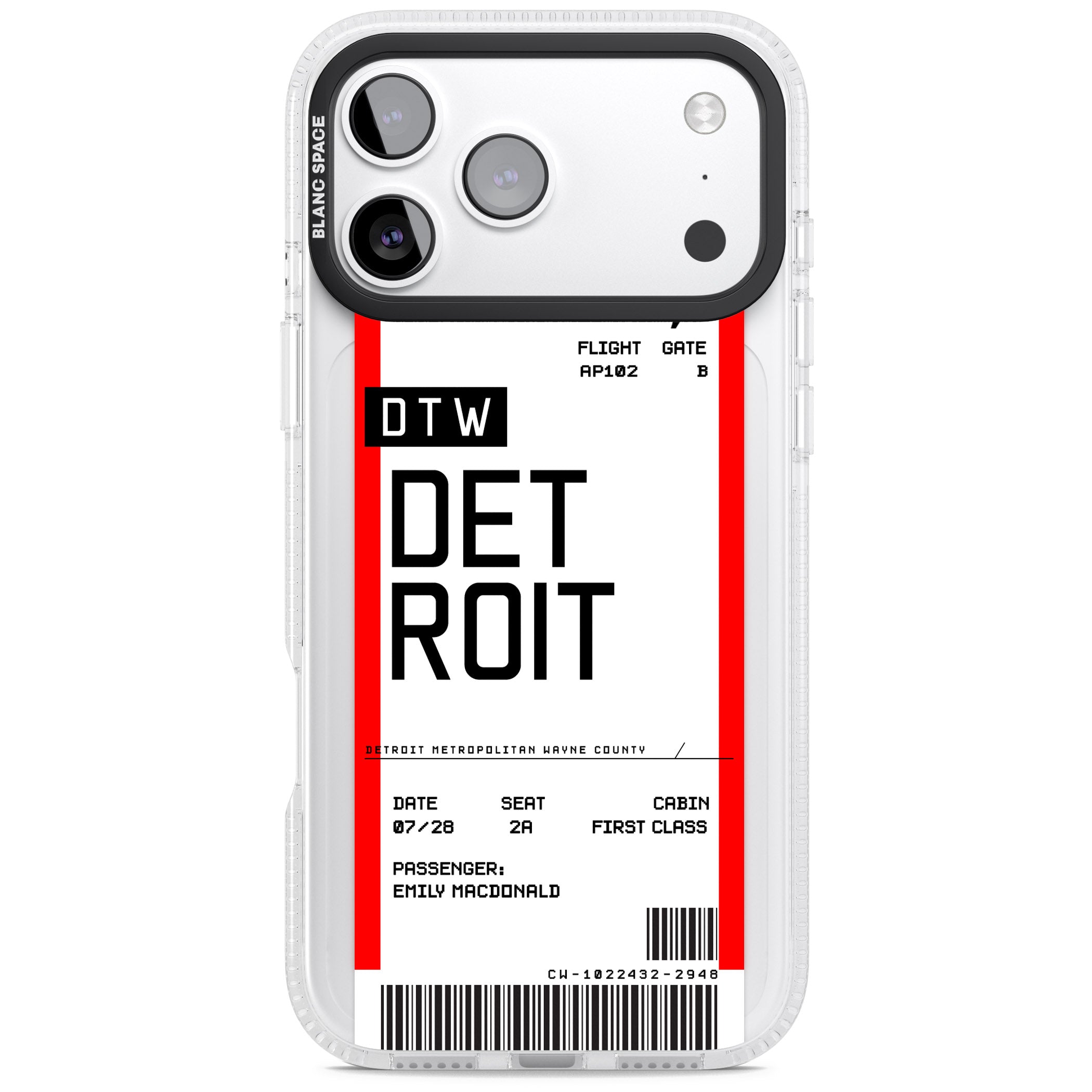 Personalised Detroit Boarding Pass iPhone 17 Pro Impact Air Clear Phone Case