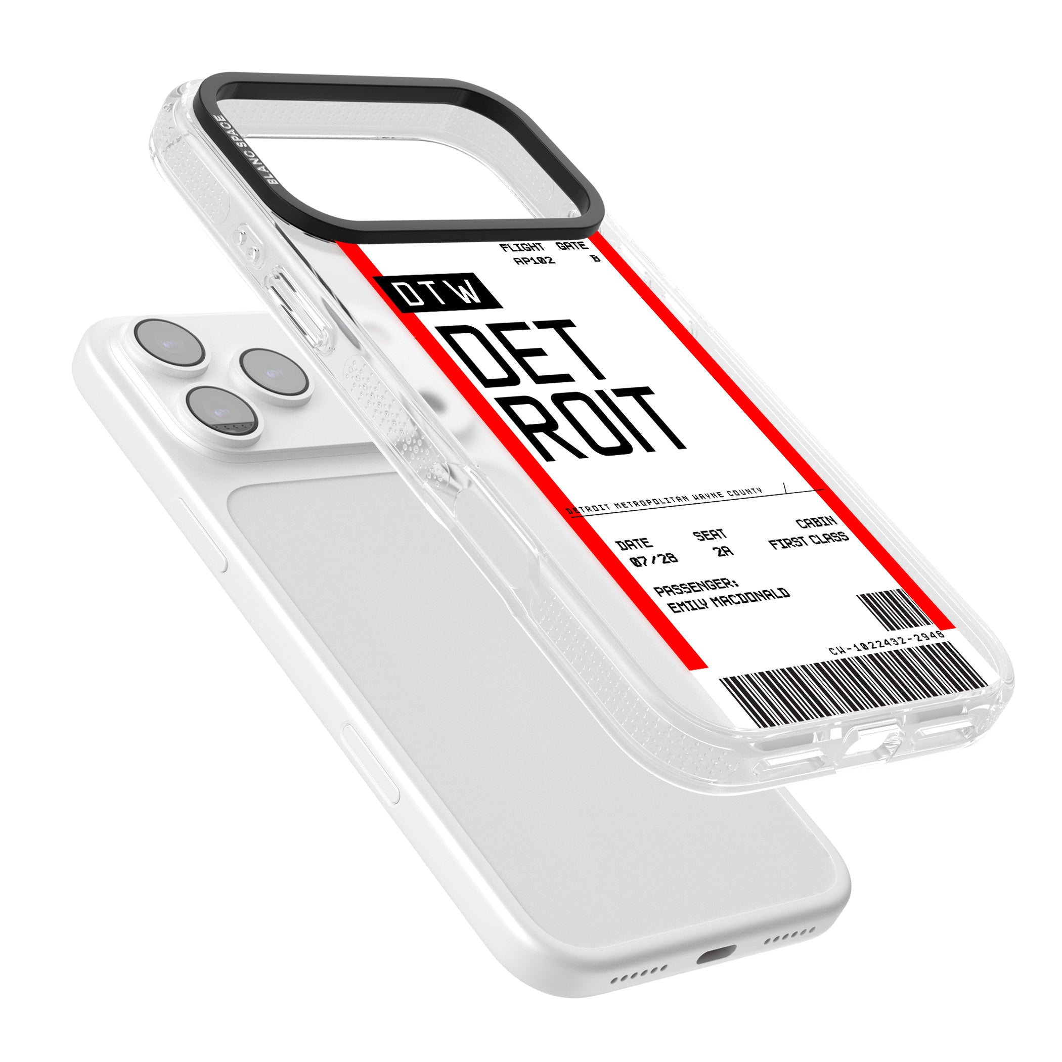 Personalised Detroit Boarding Pass iPhone 17 Pro Impact Air Clear Phone Case Colours