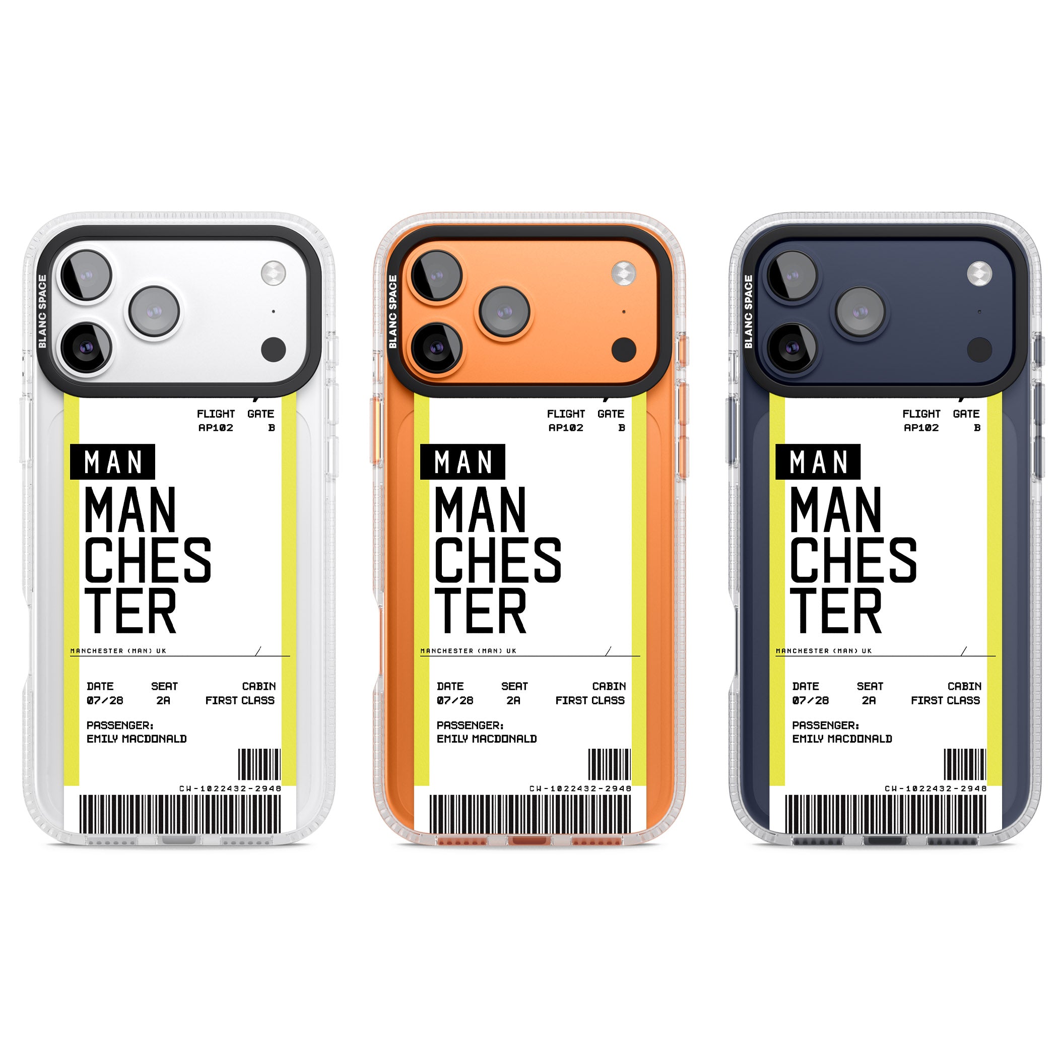 Personalised Manchester Boarding Pass iPhone 17 Pro Impact Air Clear Phone Case APT Impact Protection