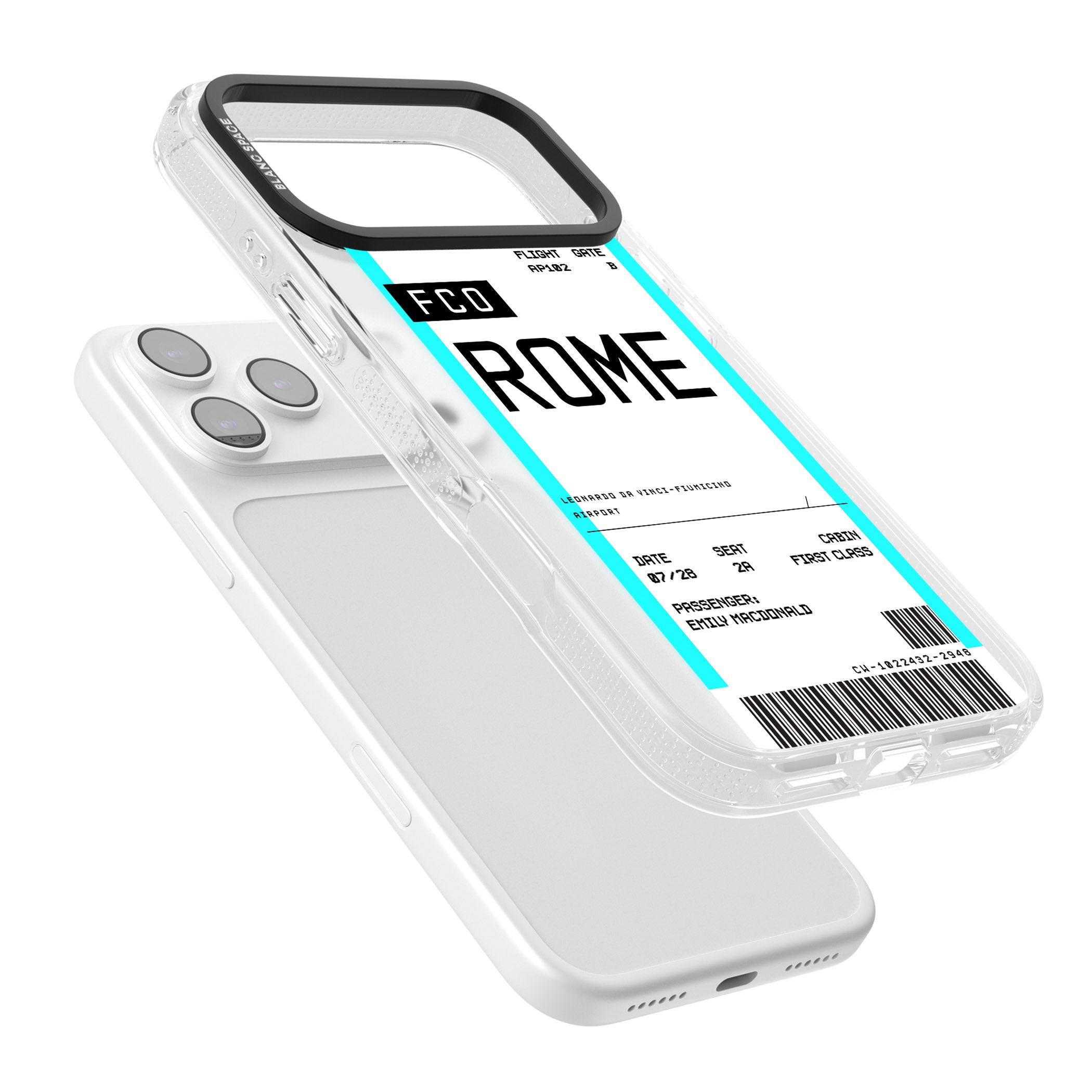 Personalised Rome Boarding Pass iPhone 17 Pro Impact Air Clear Phone Case Colours