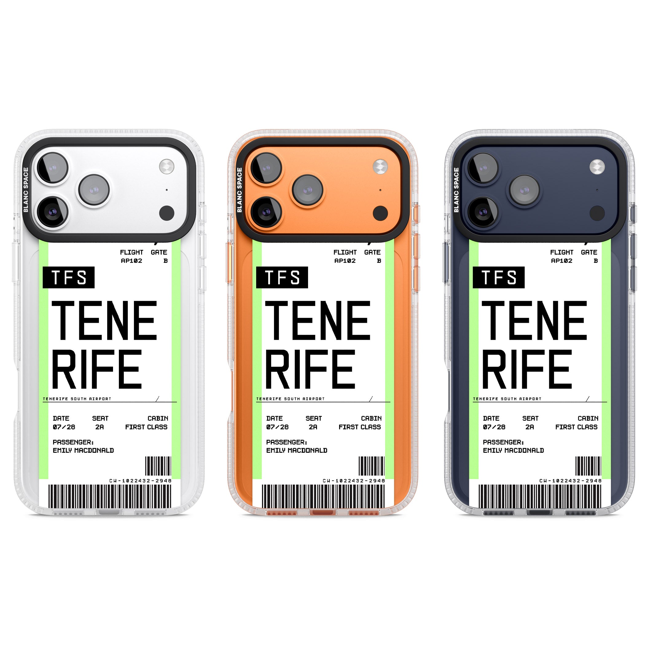 Personalised Tenerife Boarding Pass iPhone 17 Pro Impact Air Clear Phone Case APT Impact Protection