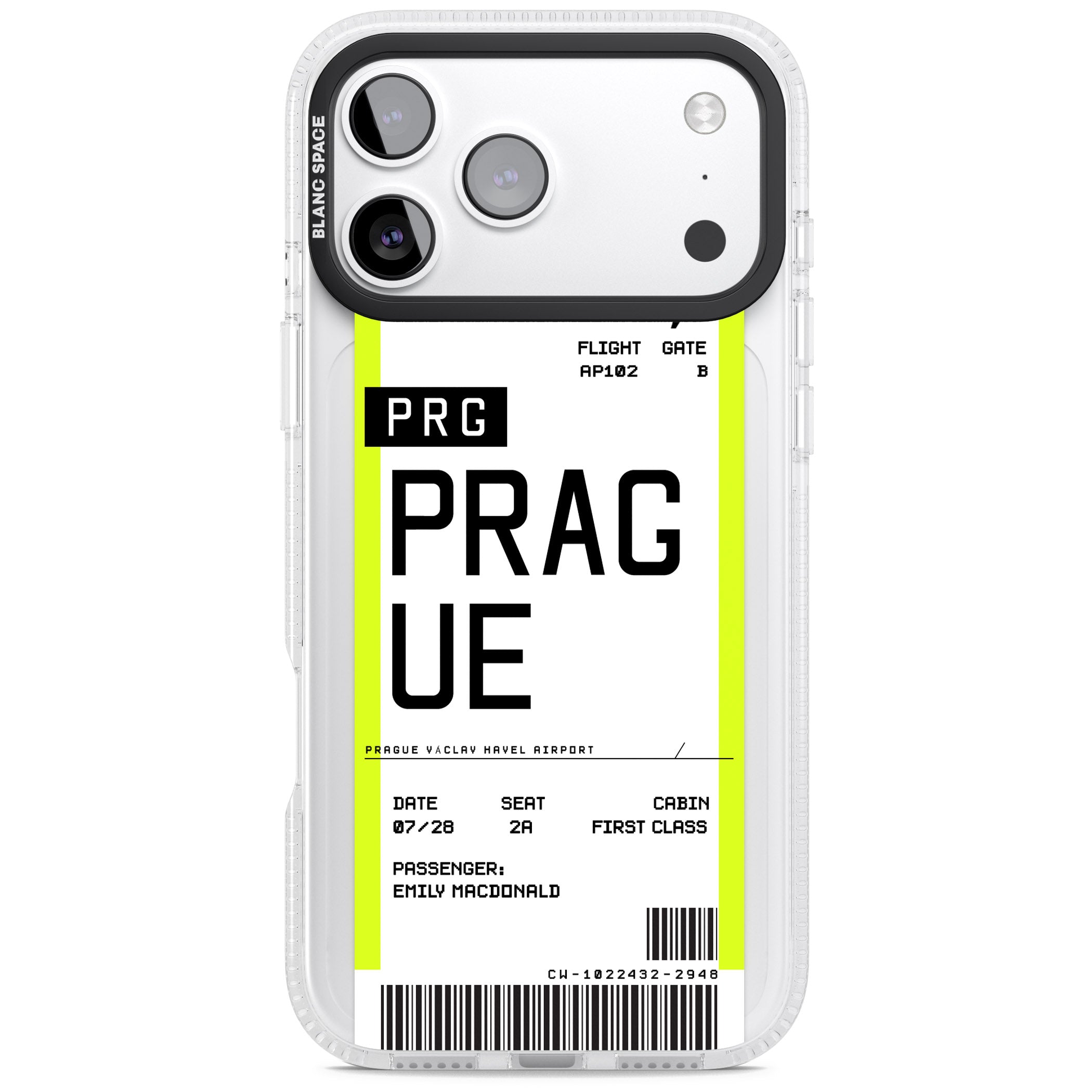 Personalised Prague Boarding Pass iPhone 17 Pro Impact Air Clear Phone Case