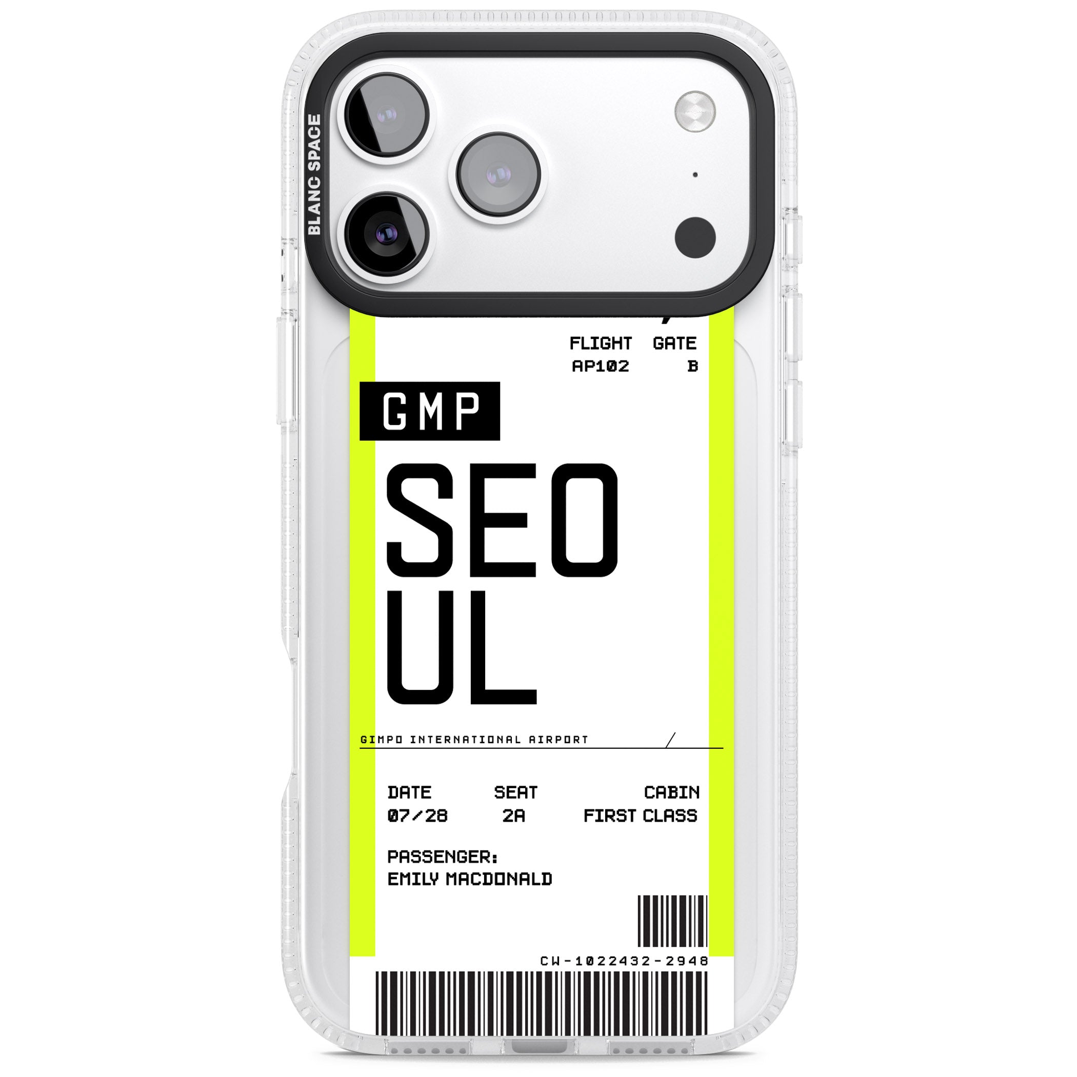 Personalised Seoul Boarding Pass iPhone 17 Pro Impact Air Clear Phone Case