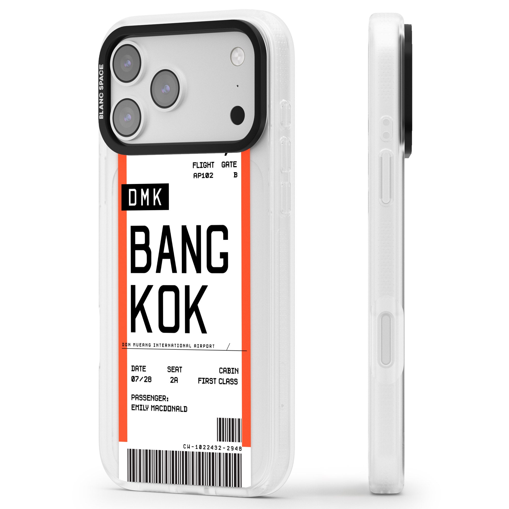 Personalised Bangkok Boarding Pass iPhone 17 Pro Impact Air Clear Phone Case Side Profile