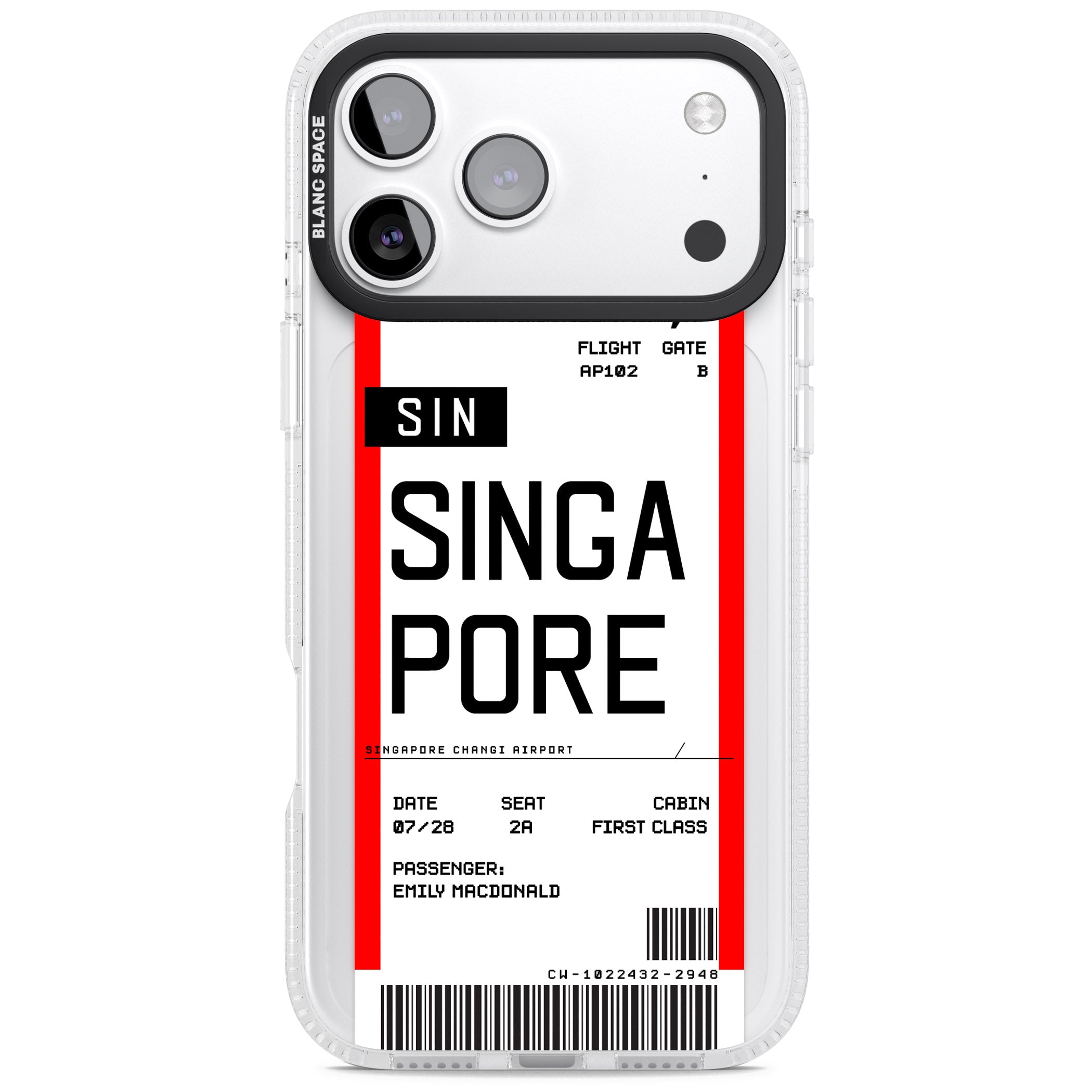 Personalised Singapore Boarding Pass iPhone 17 Pro Impact Air Clear Phone Case