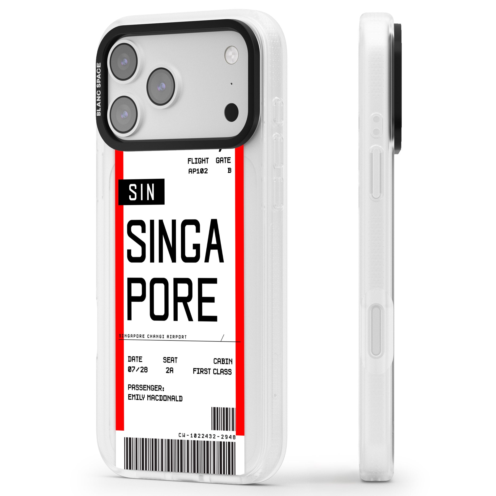 Personalised Singapore Boarding Pass iPhone 17 Pro Impact Air Clear Phone Case Side Profile