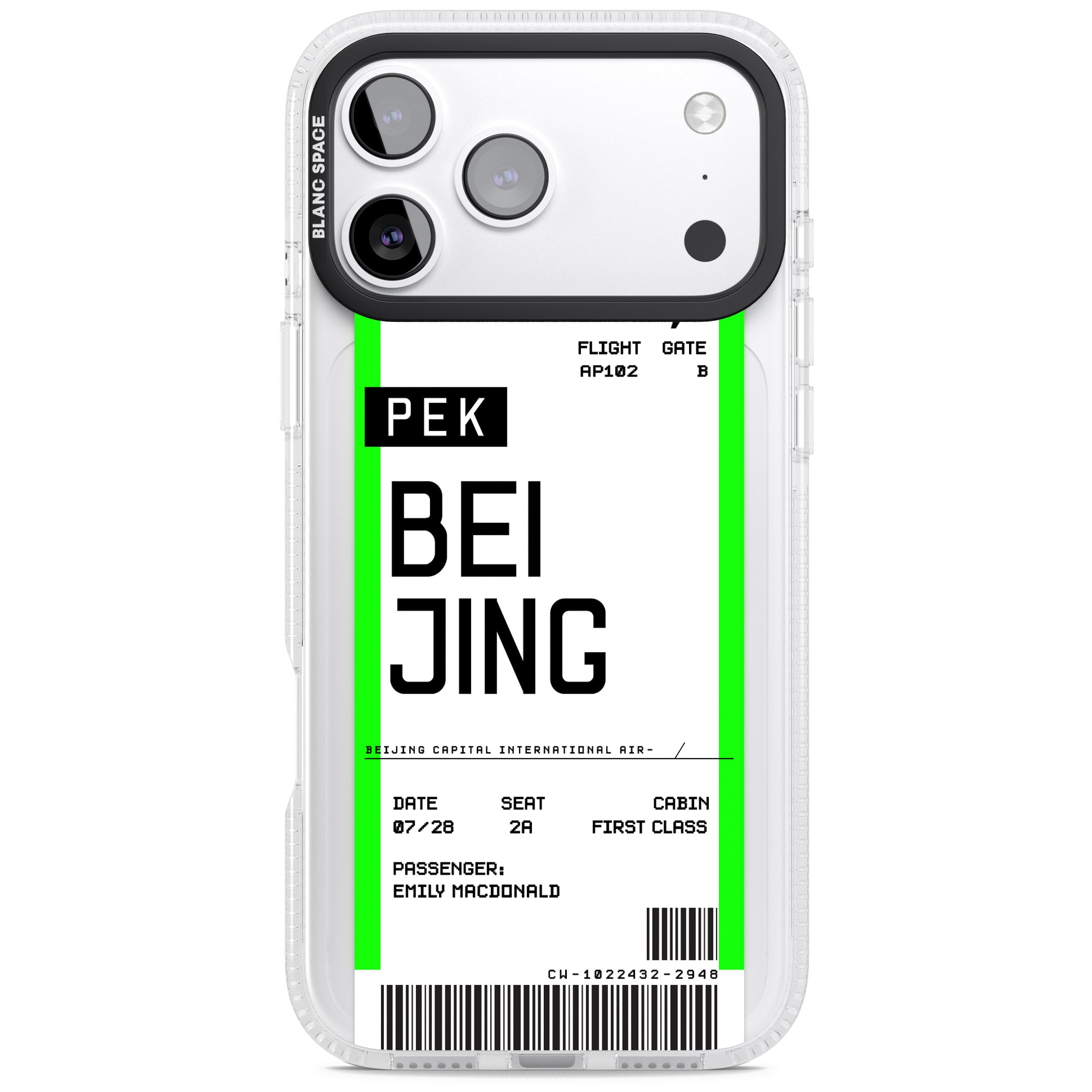 Personalised Beijing Boarding Pass iPhone 17 Pro Impact Air Clear Phone Case