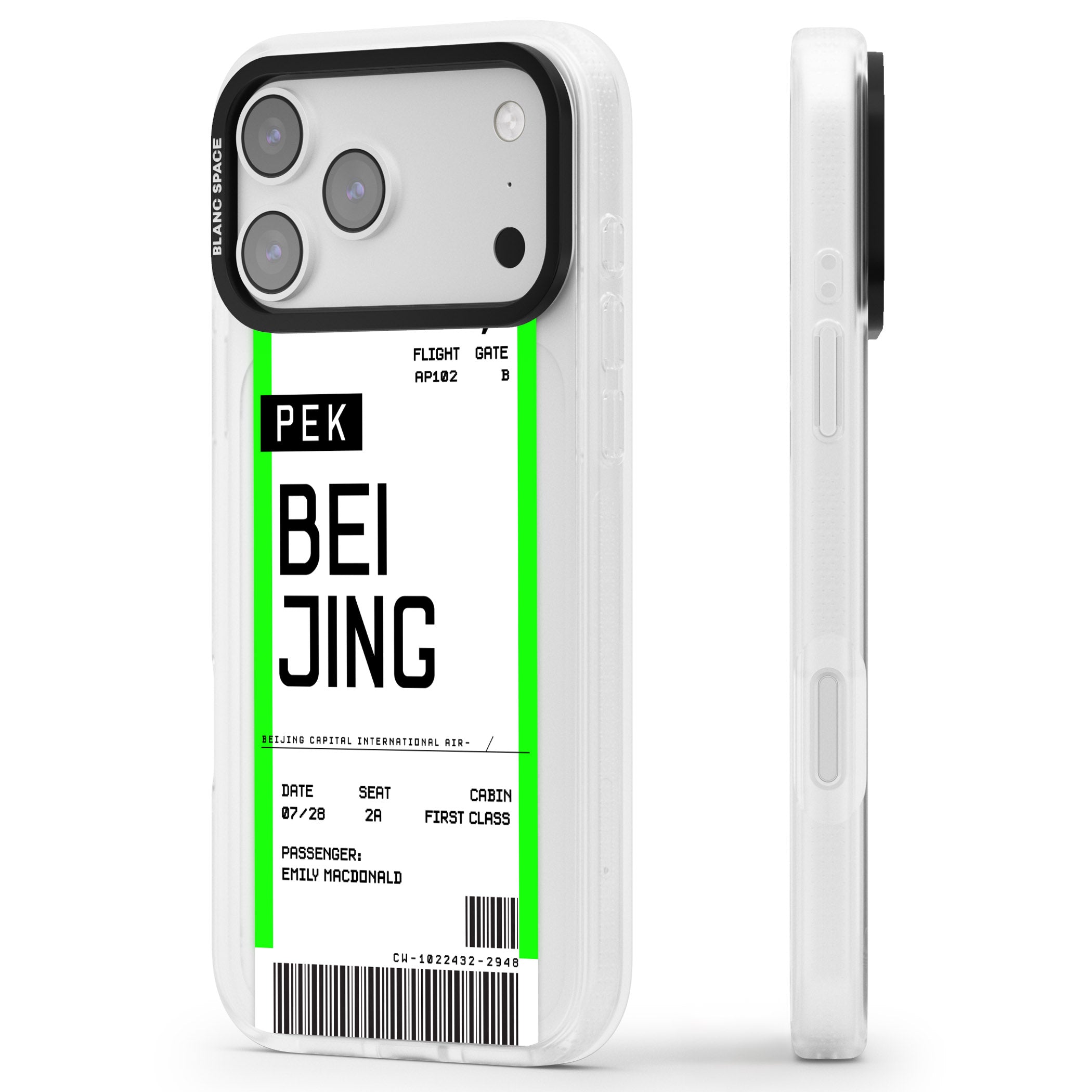 Personalised Beijing Boarding Pass iPhone 17 Pro Impact Air Clear Phone Case Side Profile