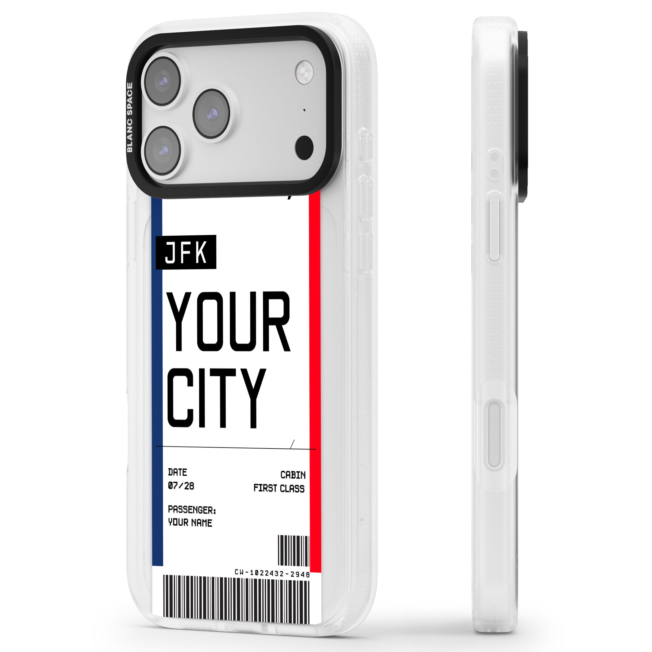 Personalised Create Your Own Boarding Pass Ticket iPhone 17 Pro Impact Air Clear Phone Case Side Profile