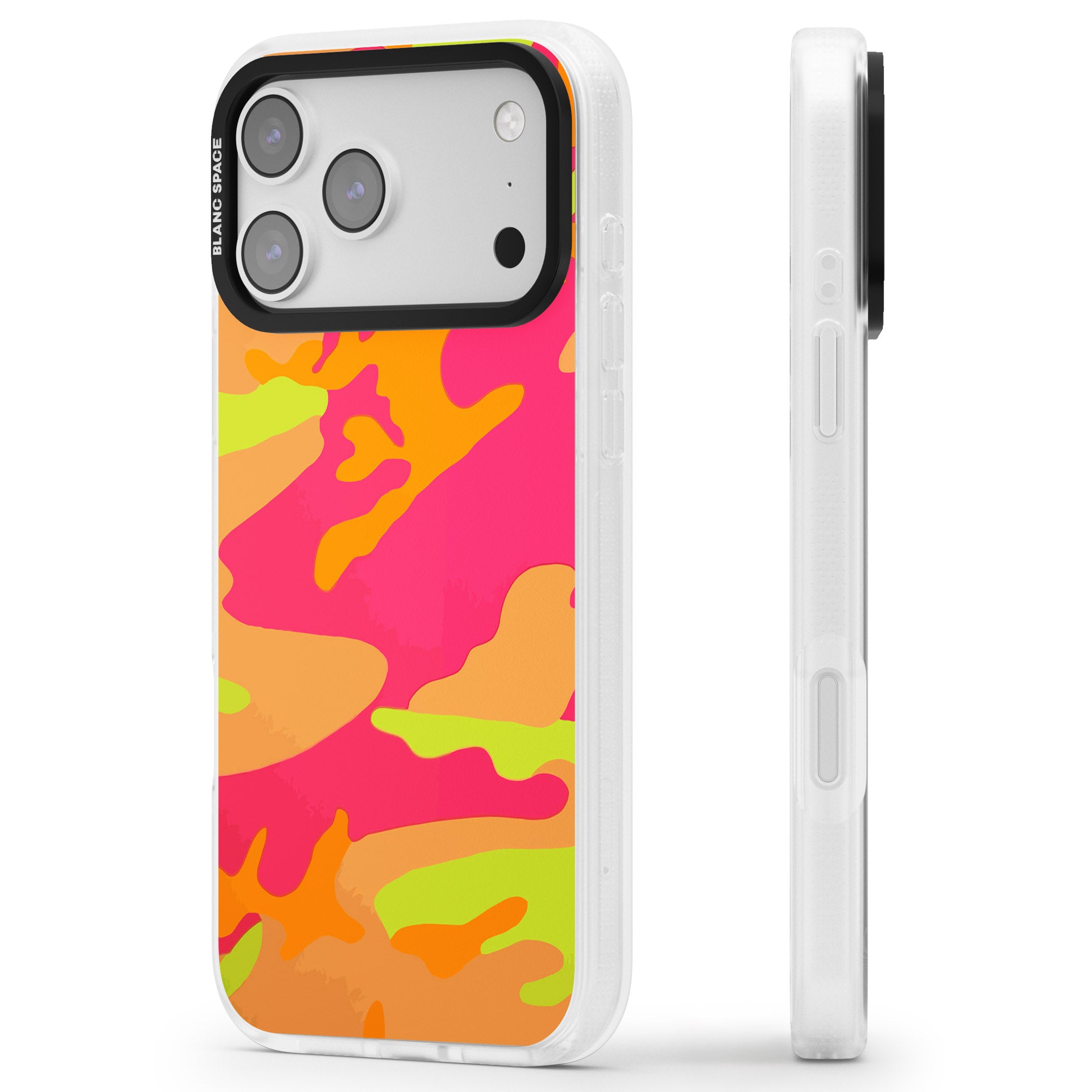 Neon Camo iPhone 17 Pro Impact Air Clear Phone Case Side Profile