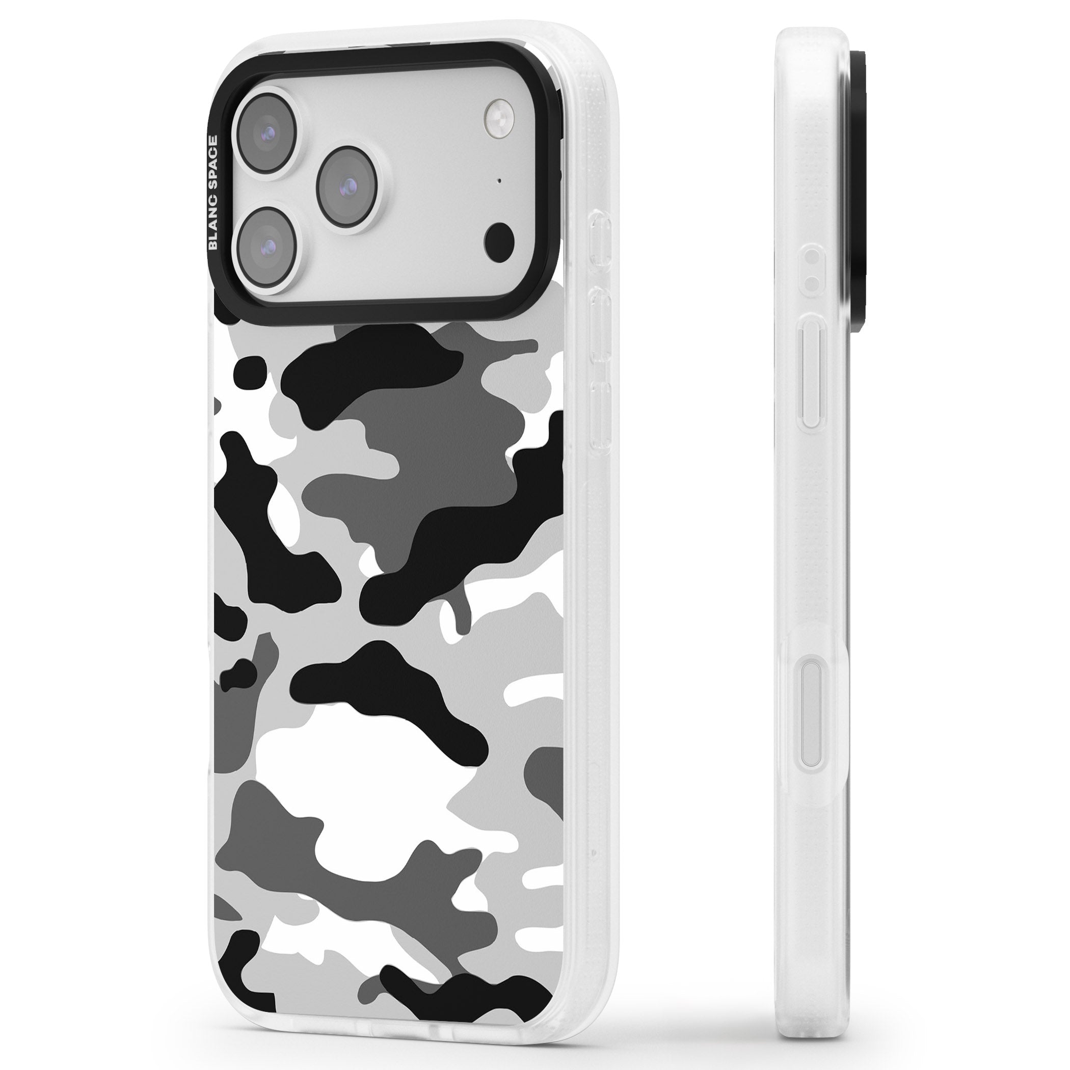 Grey Black Urban Camo iPhone 17 Pro Impact Air Clear Phone Case Side Profile