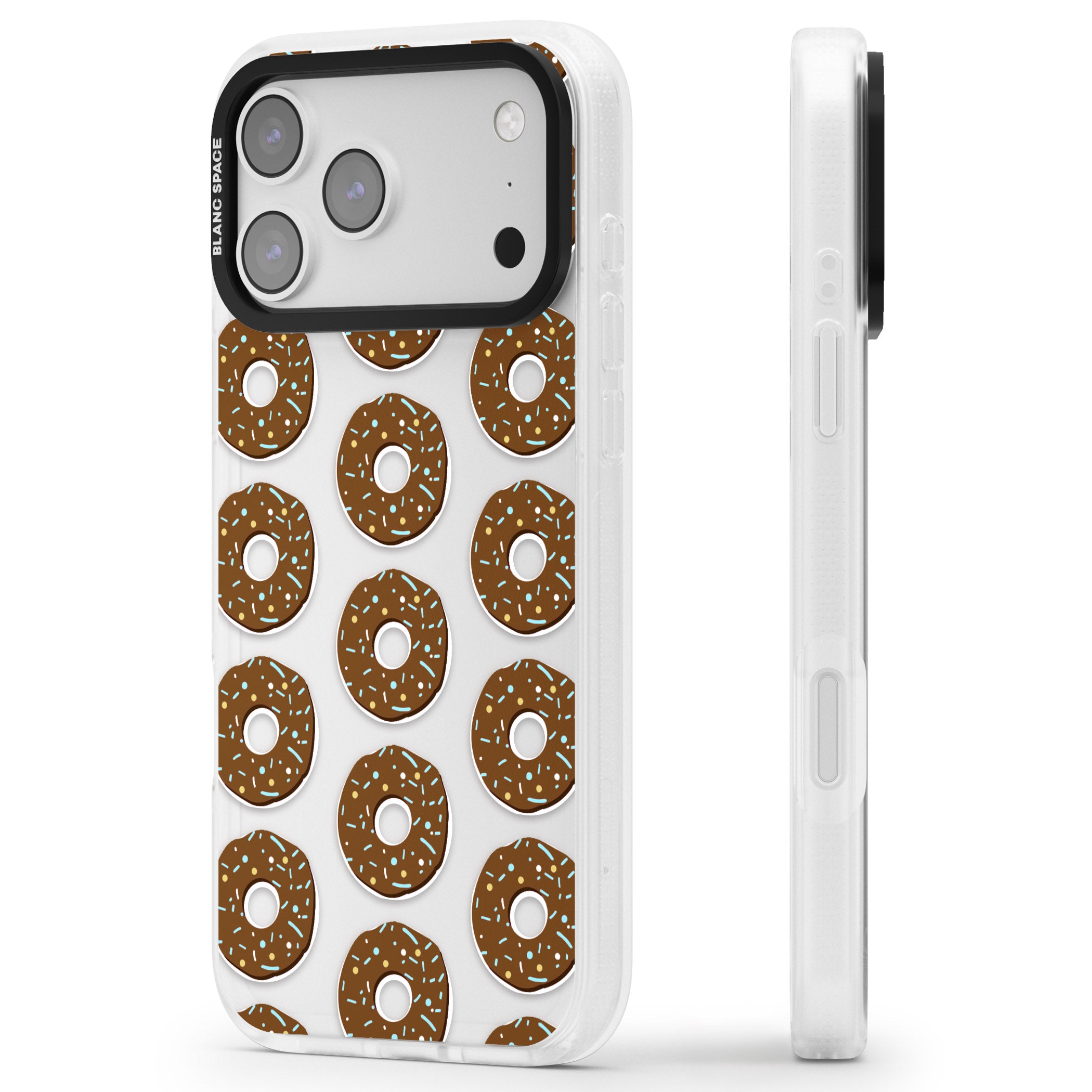 Chocolate Donut Pattern iPhone 17 Pro Impact Air Clear Phone Case Side Profile