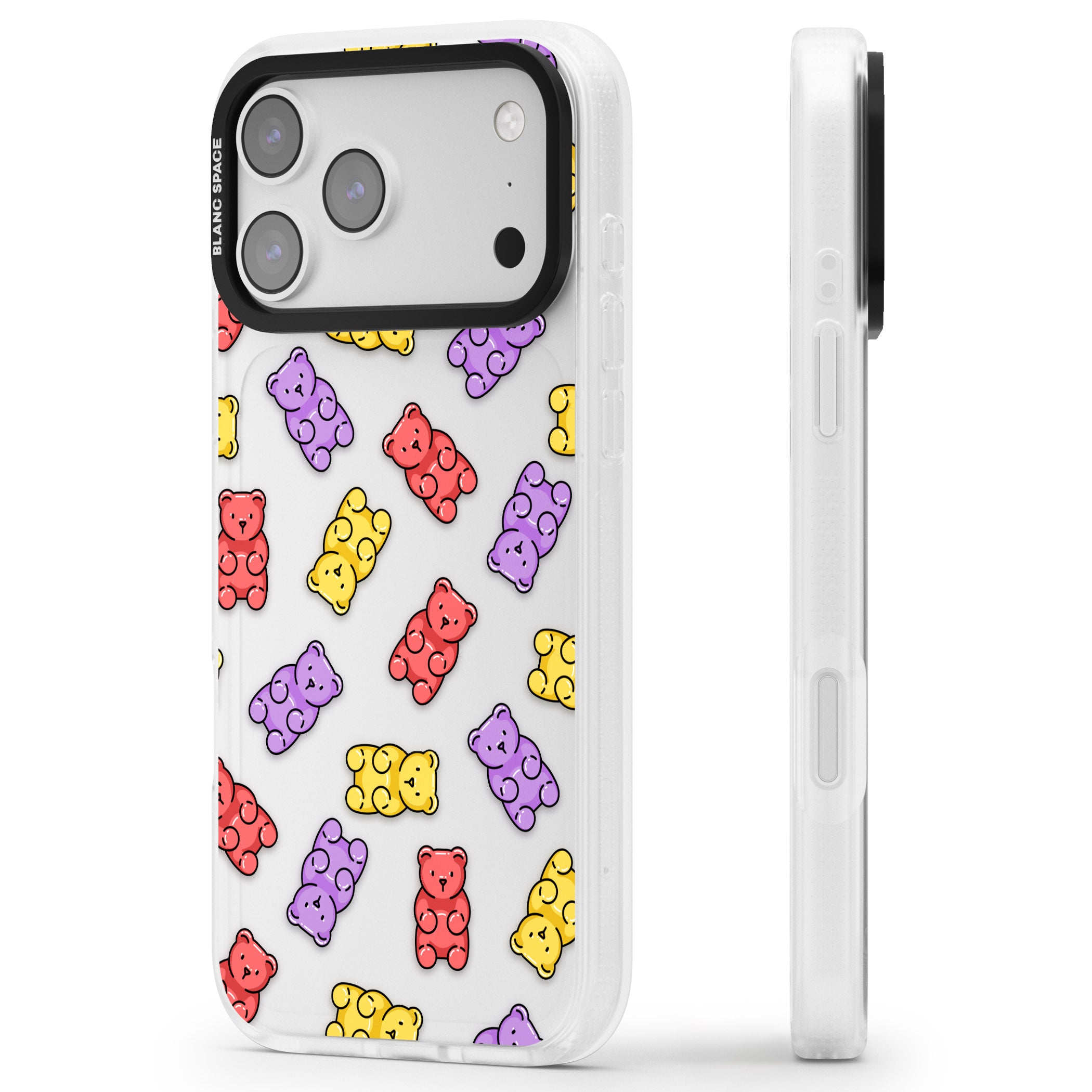 Gummy Bear Pattern iPhone 17 Pro Impact Air Clear Phone Case Side Profile