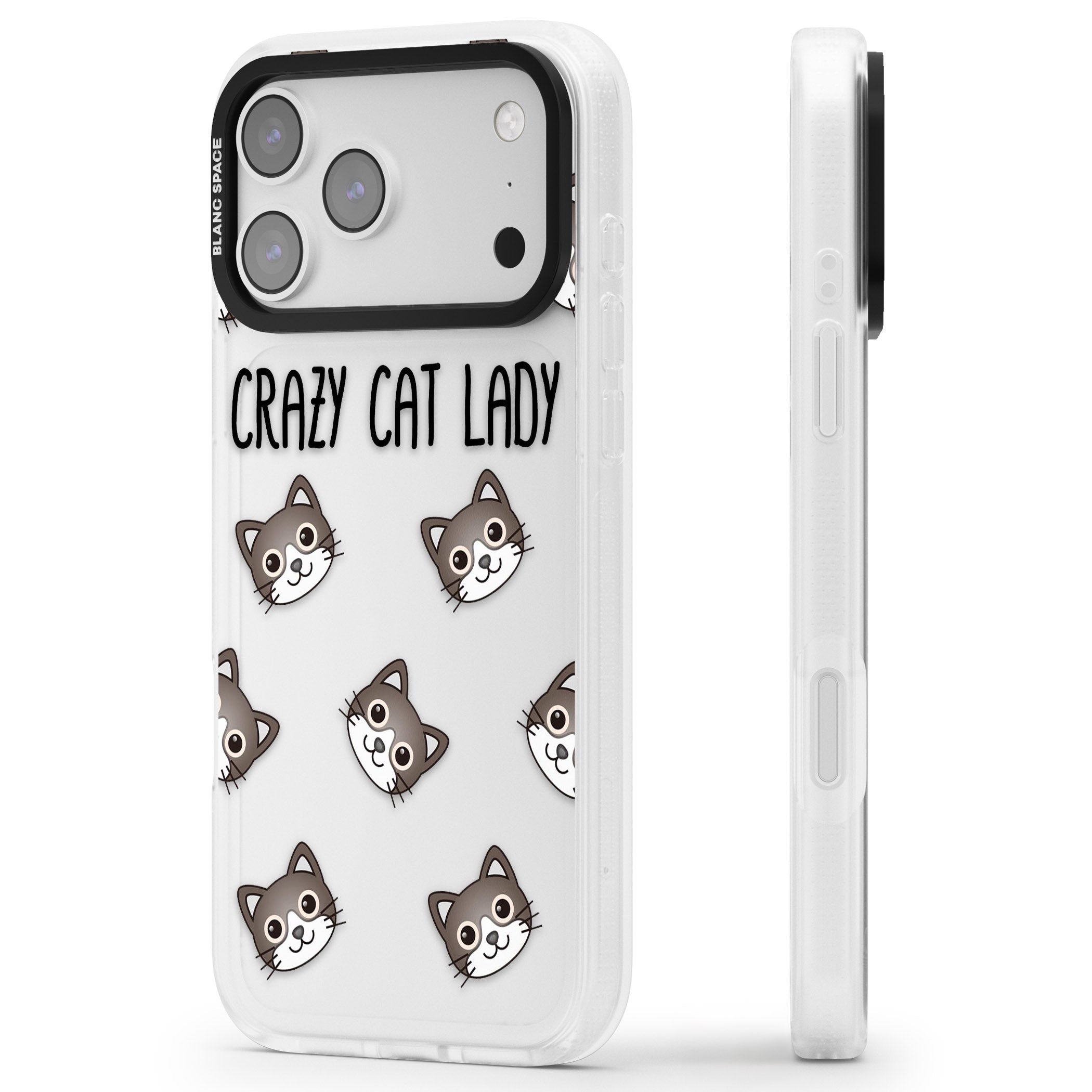 Crazy Cat Lady iPhone 17 Pro Impact Air Clear Phone Case Side Profile